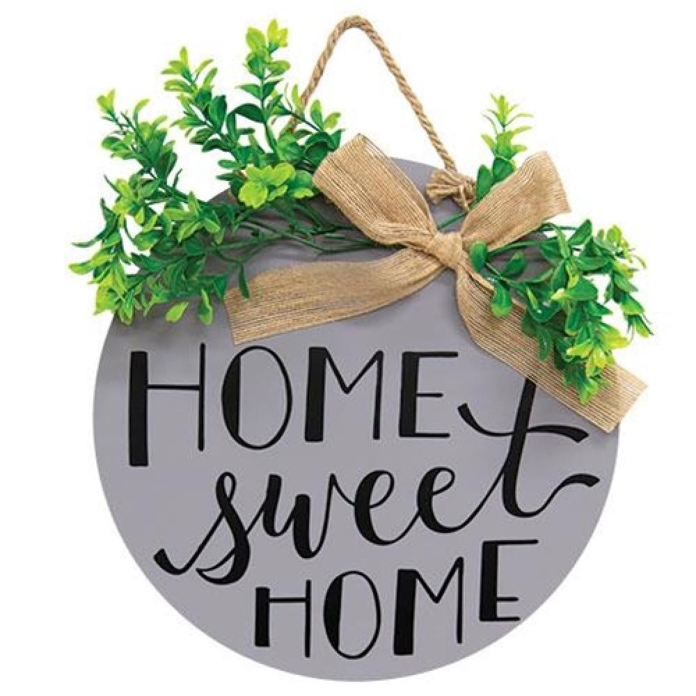 Home Sweet Home Round Sign with Greenery Decor - Rustic Farmhouse Wall Art for Living Room, Bedroom, or Entryway