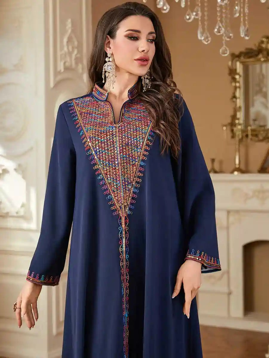 Elegant Eid Arab Embroidery Caftan Kaftan Dress for Women - Traditional Islamic Party Wear #254358 | Perfect for Eid Celebrations, Weddings & Special Occasions