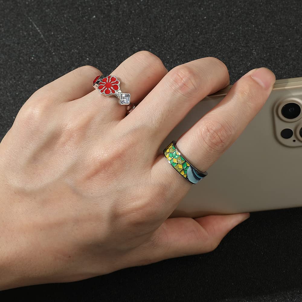 Tanjirou Cosplay Anime Adjustable Open Ring - Demon Slayer Inspired Manga Jewelry for Women & Girls | Perfect for Cosplay, Gift Giving & Anime Enthusiasts