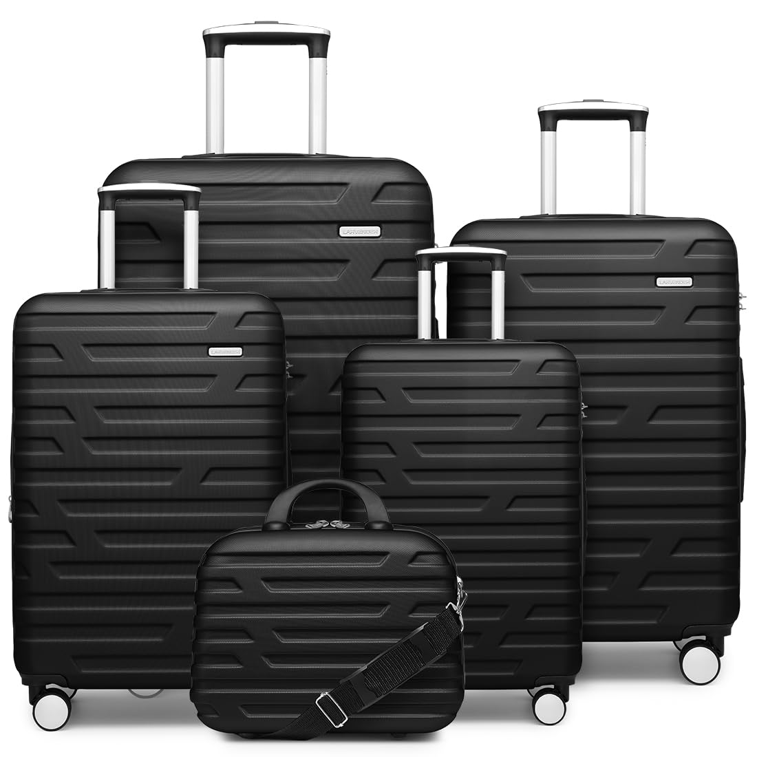 5-Piece Lavender Hardside Expandable Luggage Set for Women with TSA Lock, Wheels & Cosmetic Case - Lightweight Travel Suitcase in Black & Brown | Perfect for Air Travel, Vacations & Business Trips