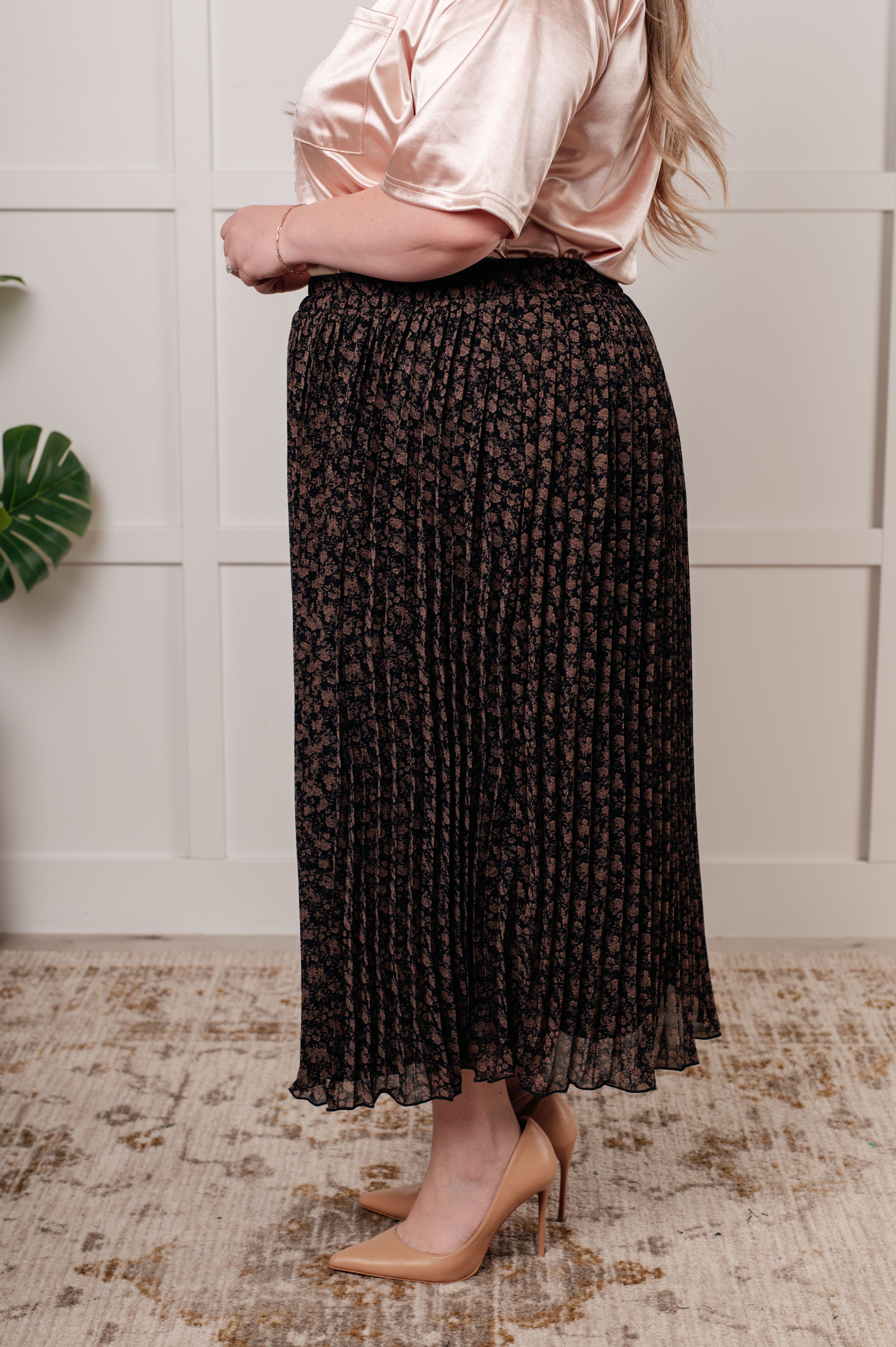 Floral Print Pleated Skirt for Women - Elegant A-Line Midi Skirt with Elastic Waist | Perfect for Spring, Summer, Office Wear & Casual Outfits