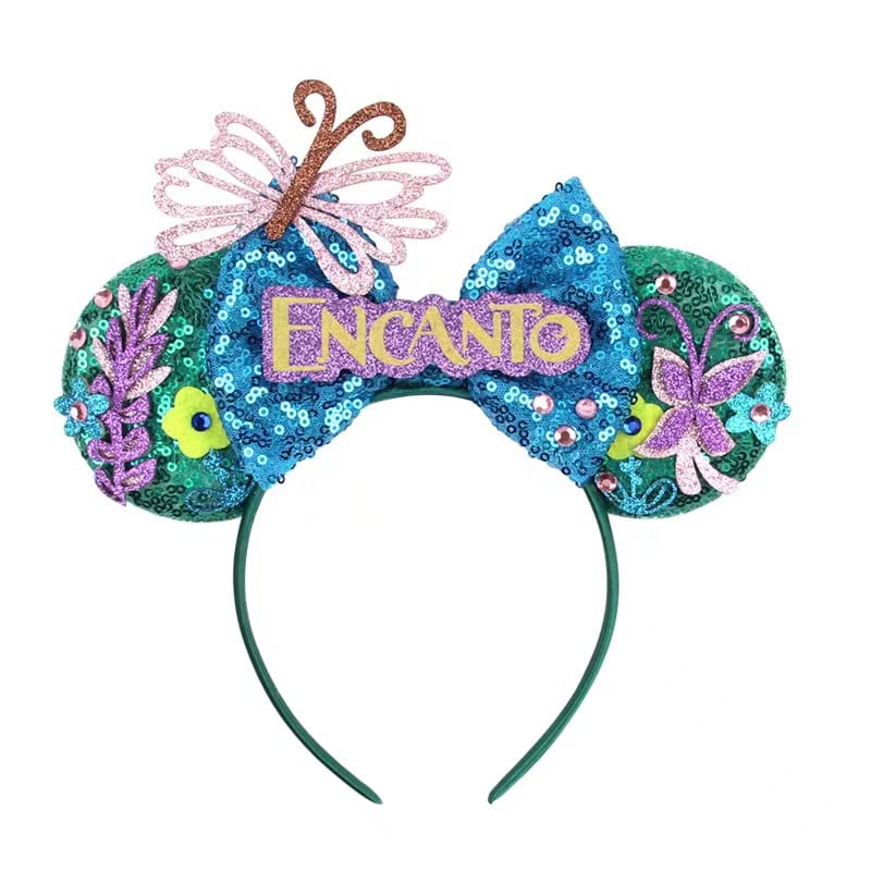 Sparkling Sequin Encanto Glitter Bow Mouse Ears Headband for Women & Girls - Disney Inspired Hair Accessories for Birthday Parties, Theme Parks & Cosplay Events