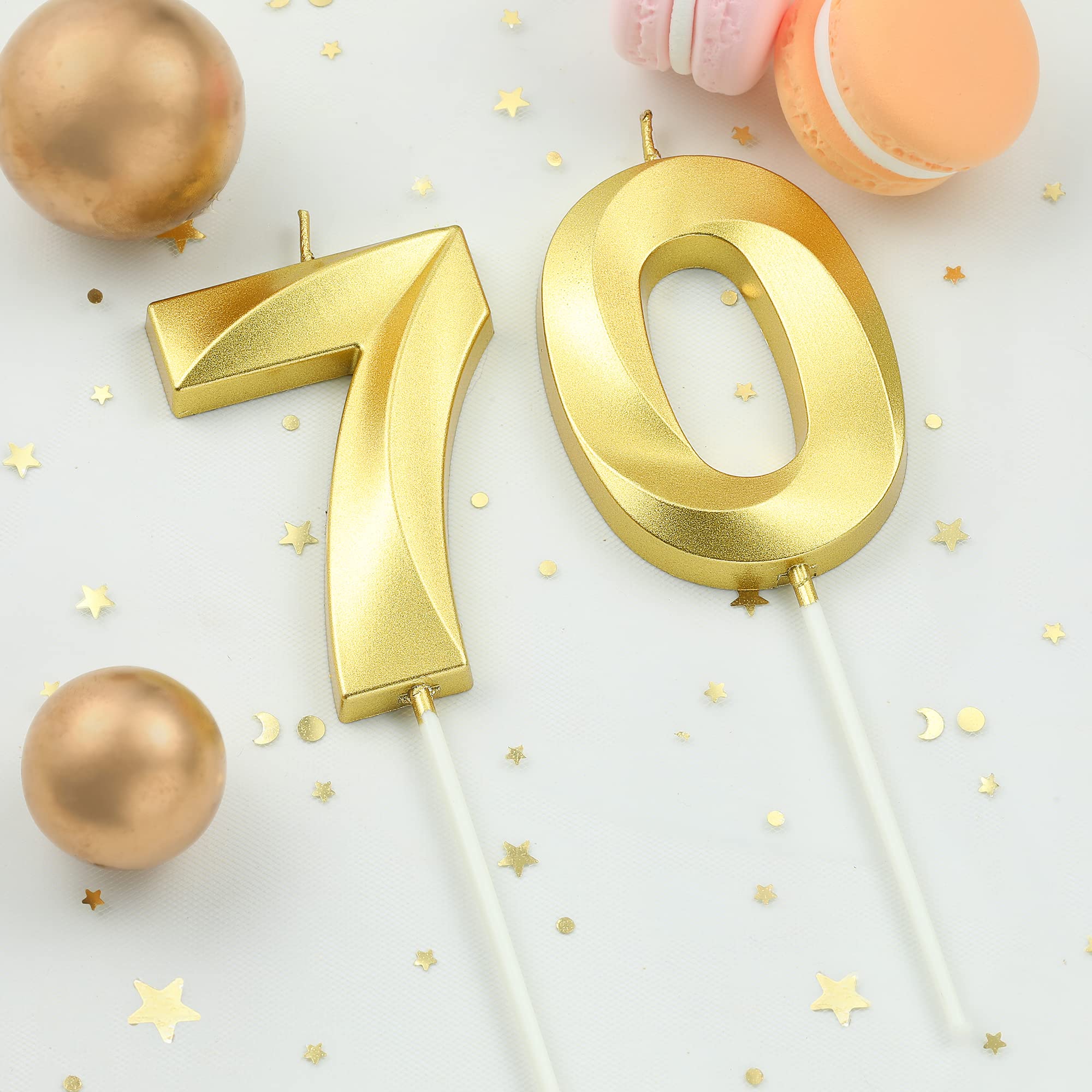 2.76 Inch Diamond Gold 70 Number Birthday Candles - Elegant Gold Number Cake Candles for Anniversary, Wedding & Party Celebrations - Perfect for Birthday Cakes, Cupcakes & Desserts