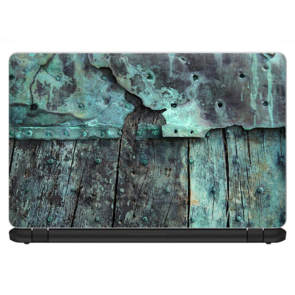 15.6 Inch Laptop Skin Vinyl Sticker Cover - Universal Fit for HP, Lenovo, Apple MacBook, Dell, Asus, Acer (May Require Trimming) - Patina Metal & Wood Blue Design - Perfect for Work, School, and Travel Protection