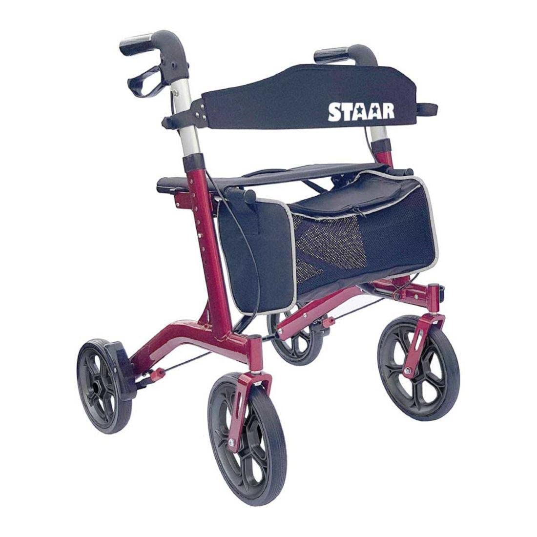 FabaCare Staar Lightweight Folding Rollator Walker with Large Soft Wheels & Safety Reflectors - Burgundy Red - Ideal for Seniors, Elderly Mobility Aid, Indoor & Outdoor Use