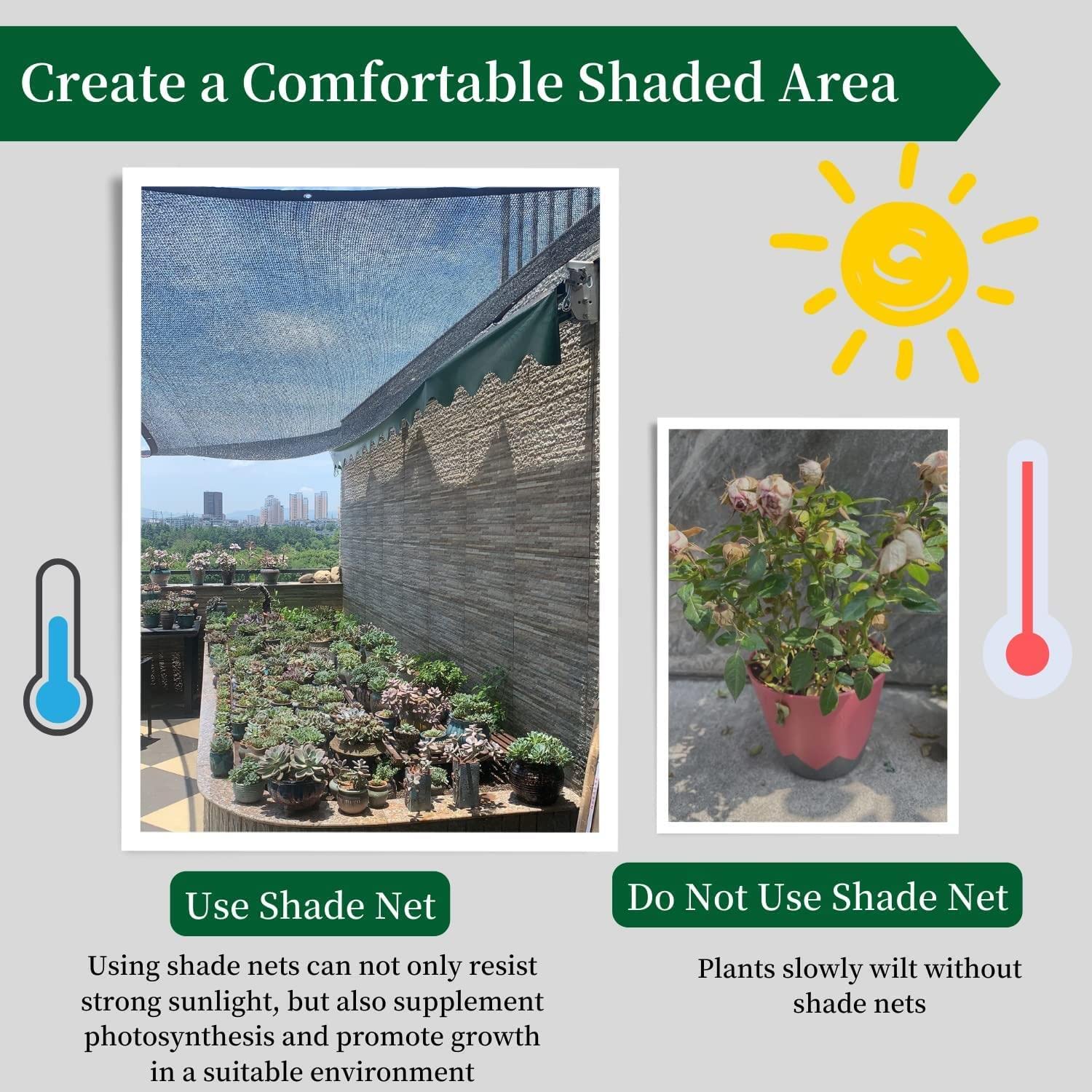 70% UV Resistant Shade Cloth 6x13 FT - Green Sunblock Garden Mesh with Reinforced Grommets & 12 Ball Bungees - Perfect for Plant Cover, Greenhouse, Patio, Chicken Coop, Pool Cover and Outdoor Sun Protection