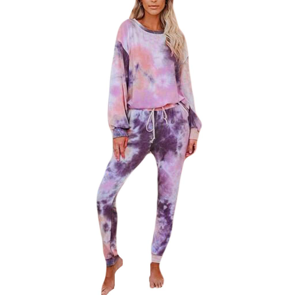 Women's Tie Dye Lounge Set - Long Sleeve Pullover & Jogger Sweatpants 2-Piece Outfit | Cozy Loungewear for Home, Yoga & Casual Wear