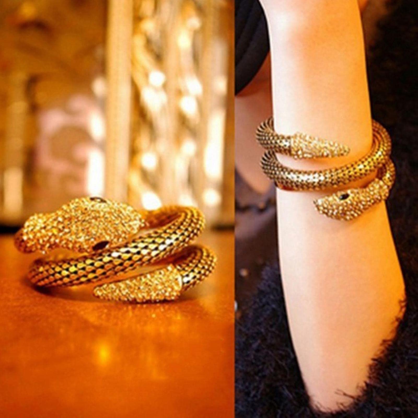 Vintage Gold Snake Spiral Bracelet - Punk Rock Arm Cuff Bangle for Women & Men | Perfect for Music Festivals, Concerts & Gothic Fashion