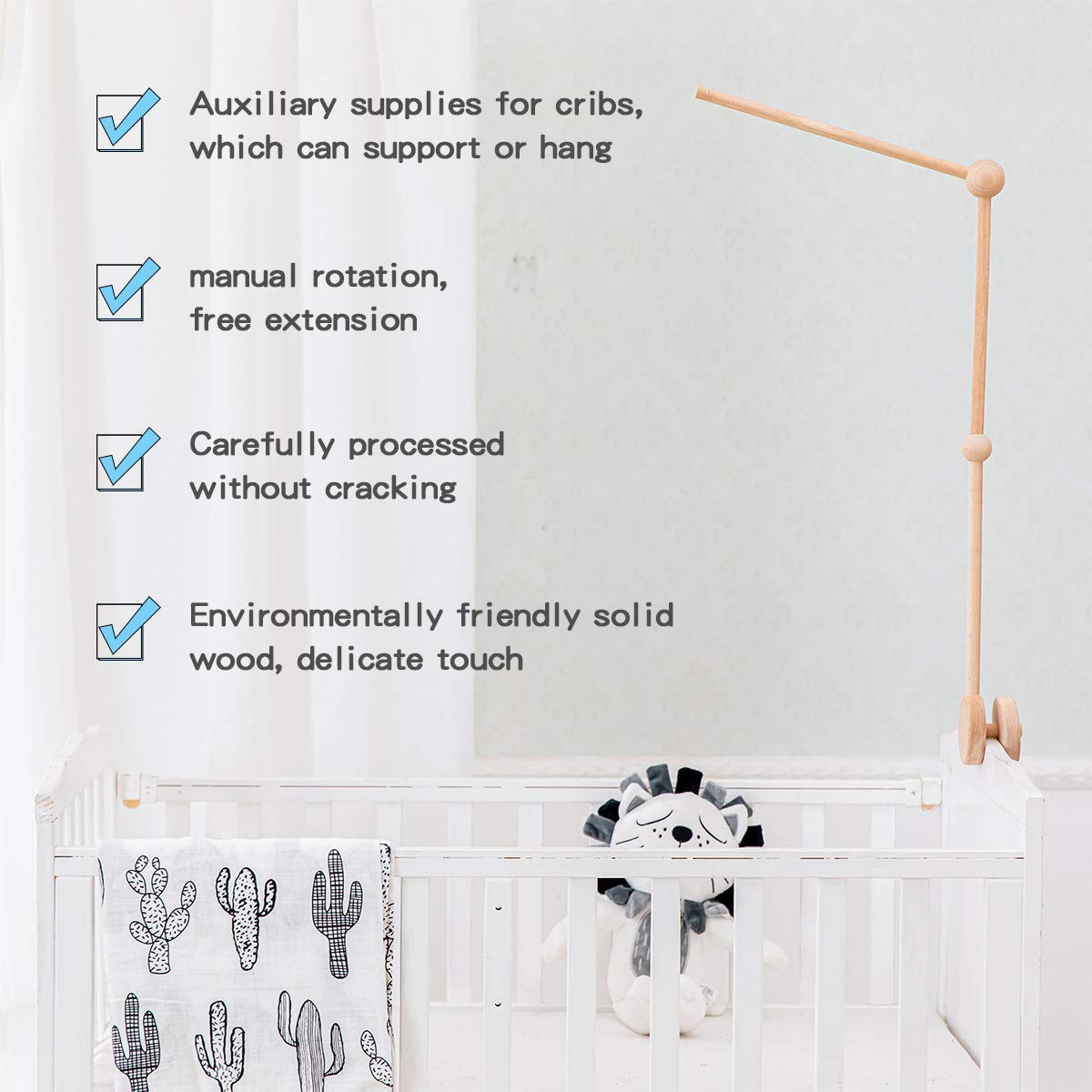 Wooden Baby Crib Mobile Holder - Nursery Decor Hanging Mount for Bed Bell & Musical Toys - Perfect for Newborn Nursery Room Decor & Baby Shower Gifts