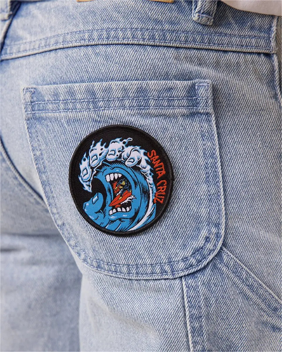 Santa Cruz Screaming Wave Embroidered Patch - Boys Carpenter Denim Shorts for Skateboarding & Streetwear Fashion