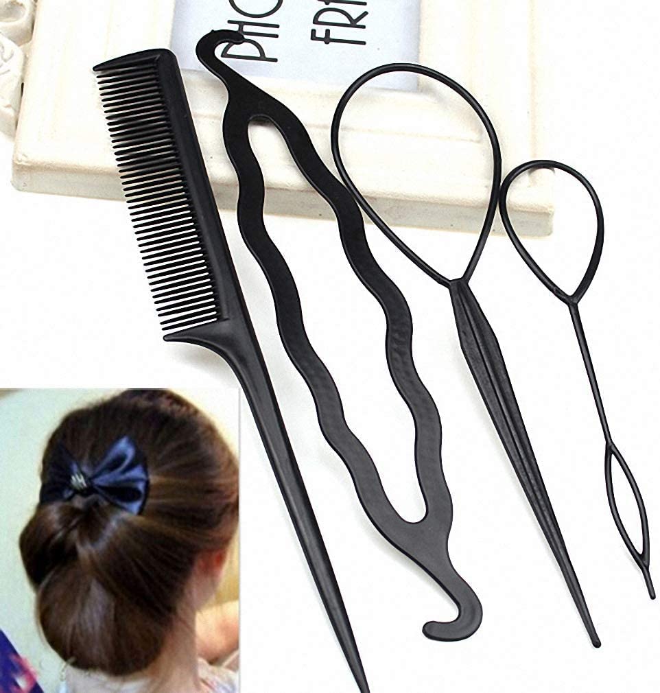 CRITEX MART 4-Piece Hair Styling Kit - Topsy Tail, Hair Pull Dish, Needle Bun Donut, Twist Braid & Ponytail Maker Tools for DIY Hairstyles | Perfect for Salon, Home Use & Travel Accessories