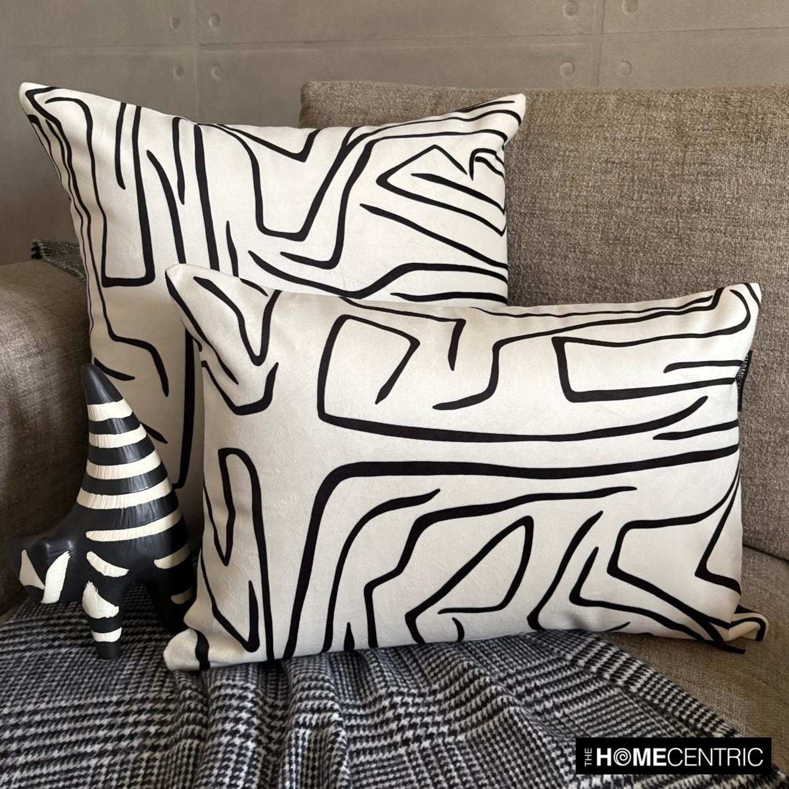 Abstract Harmony Black and White Cotton Throw Pillow Cover - Soft Decorative Cushion for Sofa, Bed, Living Room & Home Decor