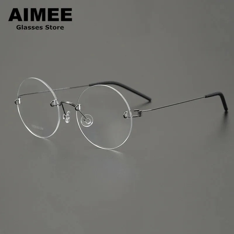 Unisex Rimless Round Screwless Titanium Eyeglasses Frame 1356 - Lightweight & Durable for Reading, Computer Work & Everyday Wear