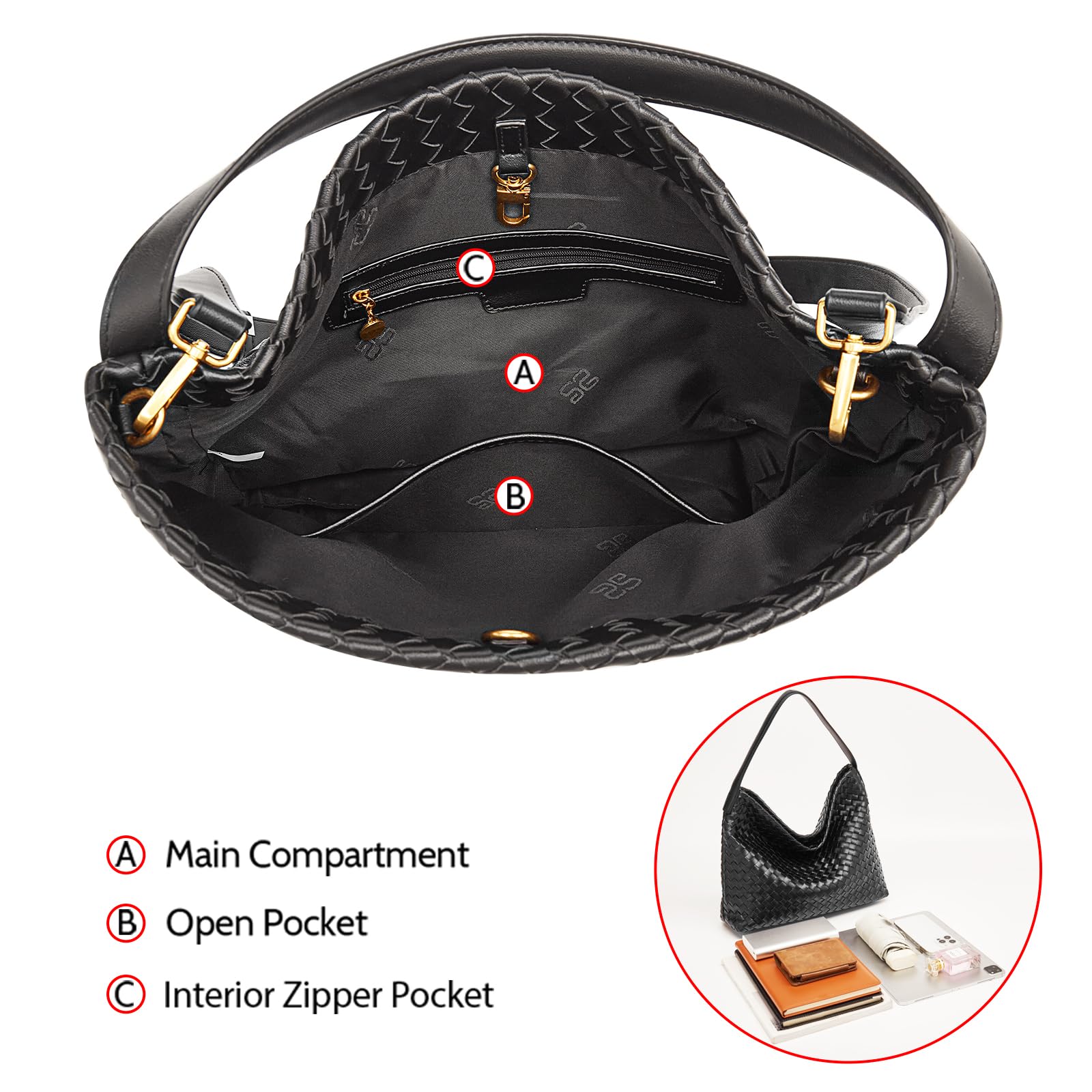 FOXLOVER Vegan Faux Leather Woven Bucket Bag for Women - Stylish Crossbody Shoulder Purse - Perfect for Work, Travel & Everyday Use