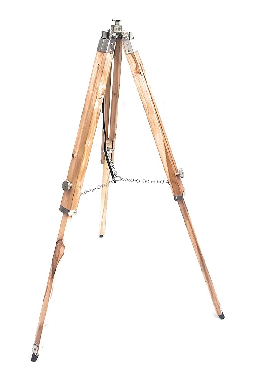 ALADEAN Hollywood Style Industrial Floor Lamp with Wood Tripod - Natural Chrome Finish for Living Room, Bedroom, or Studio Lighting