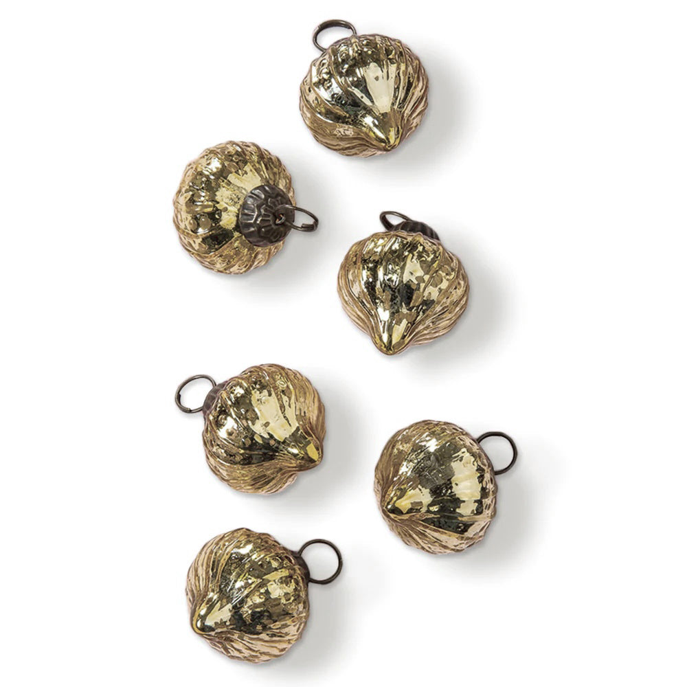 6 Pack Gold Mercury Glass Mini Ornaments (1.5 Inch) - Vintage Style Christmas Tree Decorations & Home Decor - Perfect for Holiday Gifts, Party Favors and Festive Table Centerpieces