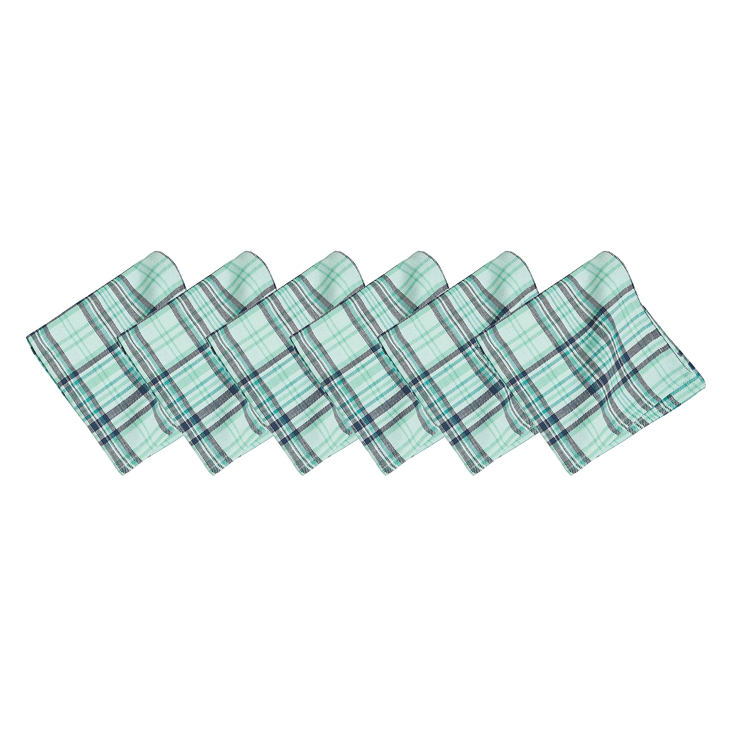 C&F Home Mckinley Plaid Reversible Cotton Dinner Napkins - Set of 6, Striped Aqua Blue Cloth Napkins for Spring & Summer - Perfect for Dinner Parties, Picnics, and Everyday Meals