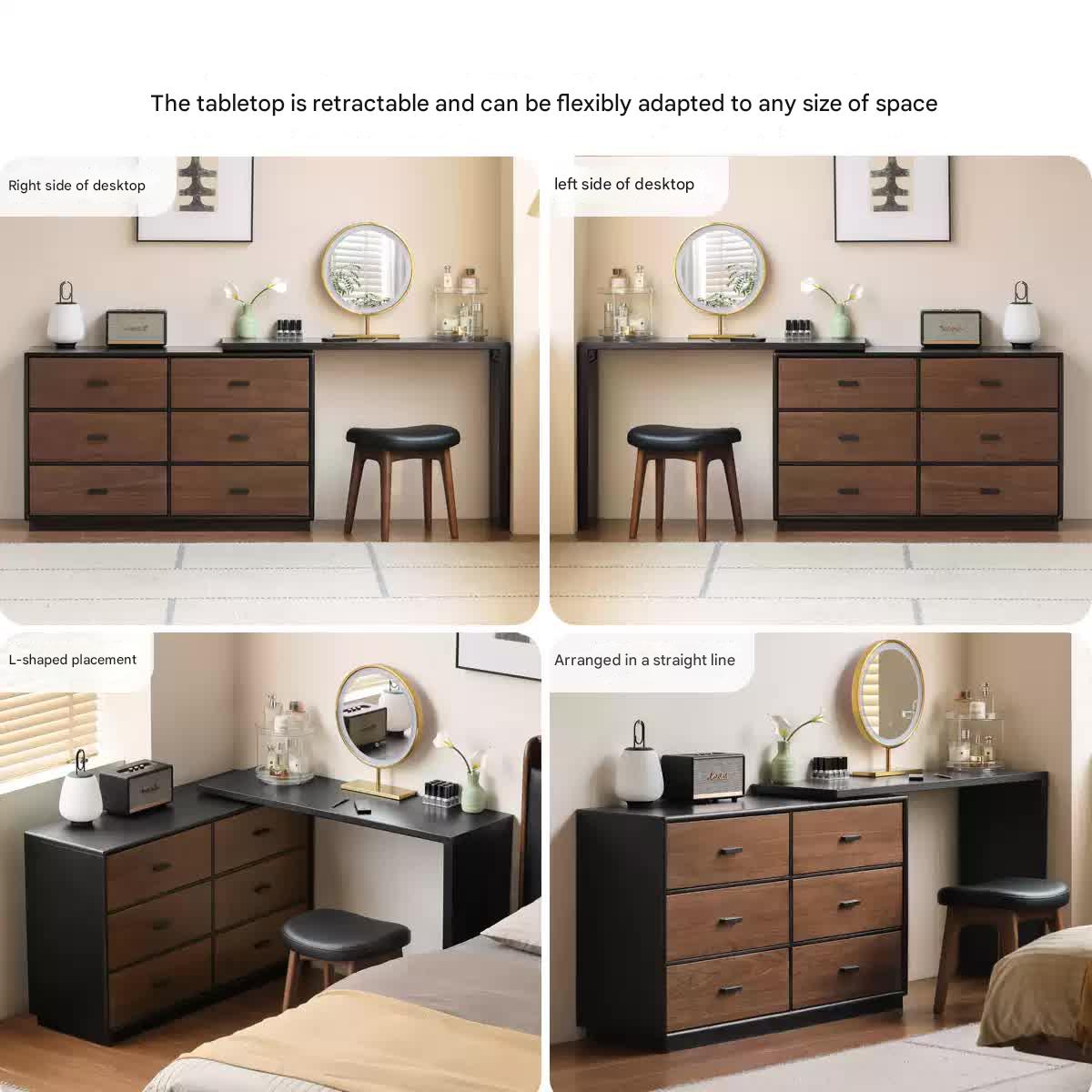 Premium Black Walnut & Oak Solid Wood Italian Vanity Dressing Table - Elegant Light Luxury Makeup Desk for Bedroom, Boudoir, and Master Bathroom