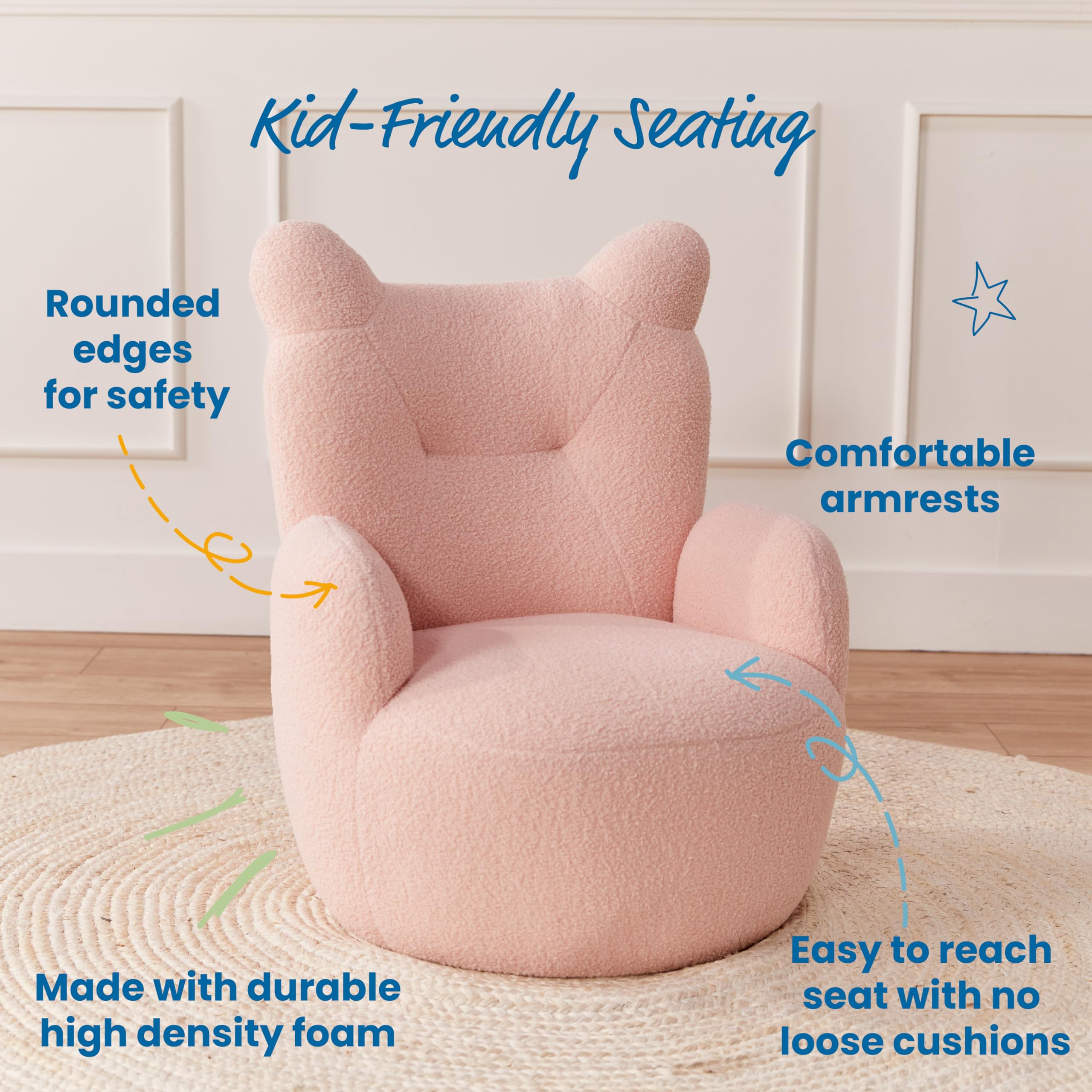 ECR4Kids Soft and Cozy Teddy Bear Chair for Kids - Pink Plush Children's Furniture for Playroom, Bedroom, or Reading Nook - Perfect Toddler Seat for Relaxing and Playtime