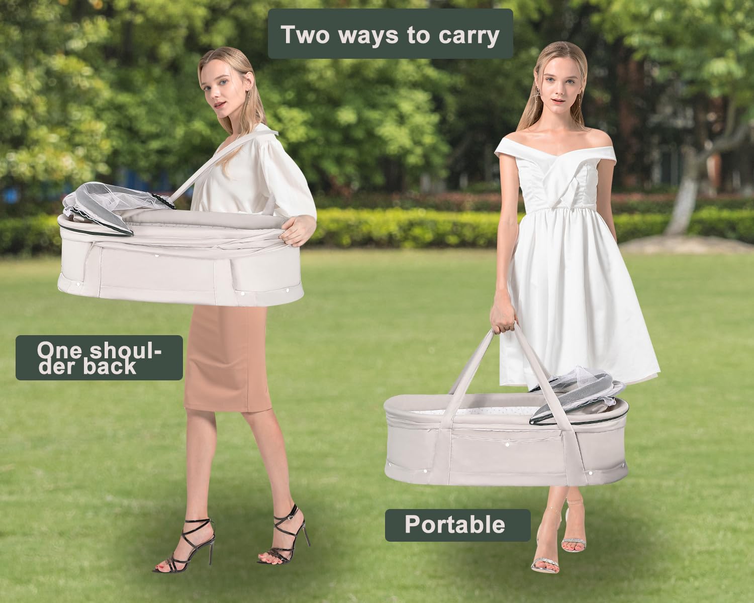Holy Cat Portable Travel Bassinet - Foldable Baby Crib with Mosquito Net & Canopy, Lightweight & Washable for Infants (Light Grey) | Perfect for Travel, Co-Sleeping & Nursery