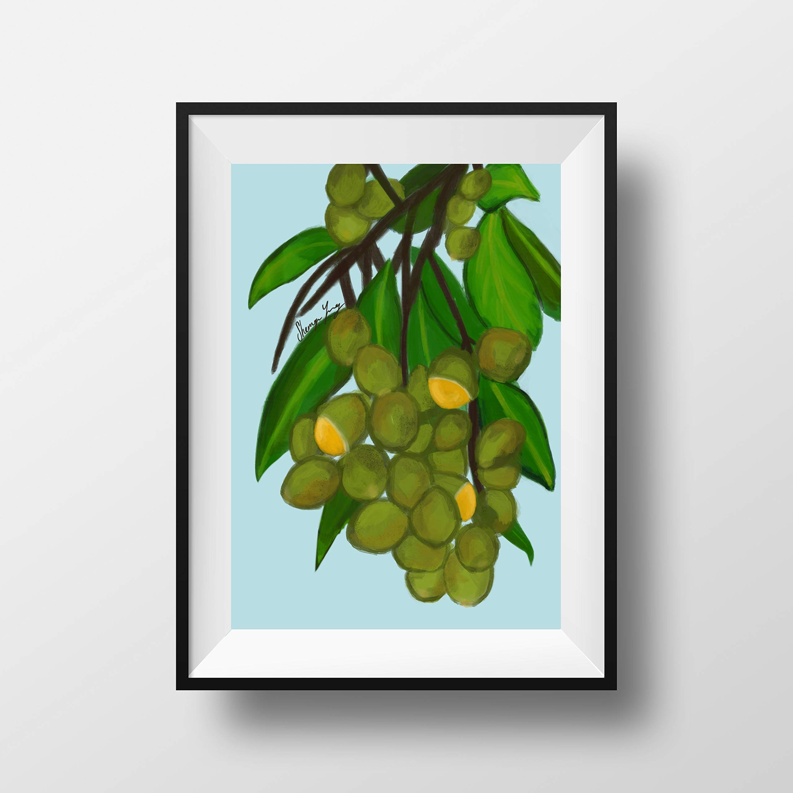 Guinep Art Print - Tropical Mamoncillo Wall Decor | Caribbean Nature Painting with Waterfall & Jamaican Fruits | 11x17 Inches - Perfect for Beach House, Boho Living Room & Tropical Themed Office Decor