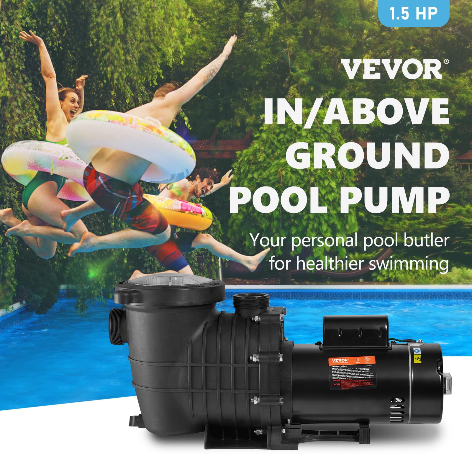 VEVOR 1.5 HP 230V 1100W Double Speed Above Ground Pool Pump with Strainer Basket - 5400 GPH Max Flow, ETL Certified | Ideal for Inground & Above Ground Pools, Backyard Swimming Pools, Water Circulation & Filtration Systems