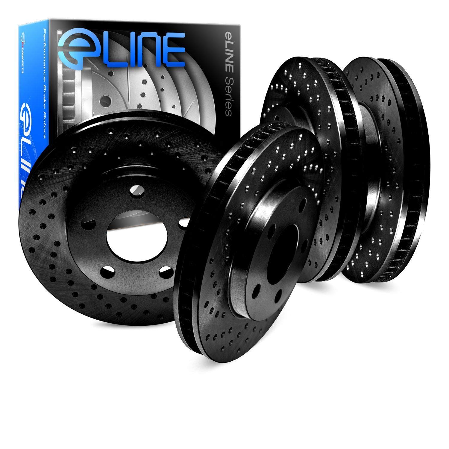 1976-1978 Cadillac Eldorado Front & Rear Cross Drilled Brake Rotors - Black Zinc Coated - R1 Concepts - High Performance Braking for Classic Cars - Perfect for Restoration & Street Racing