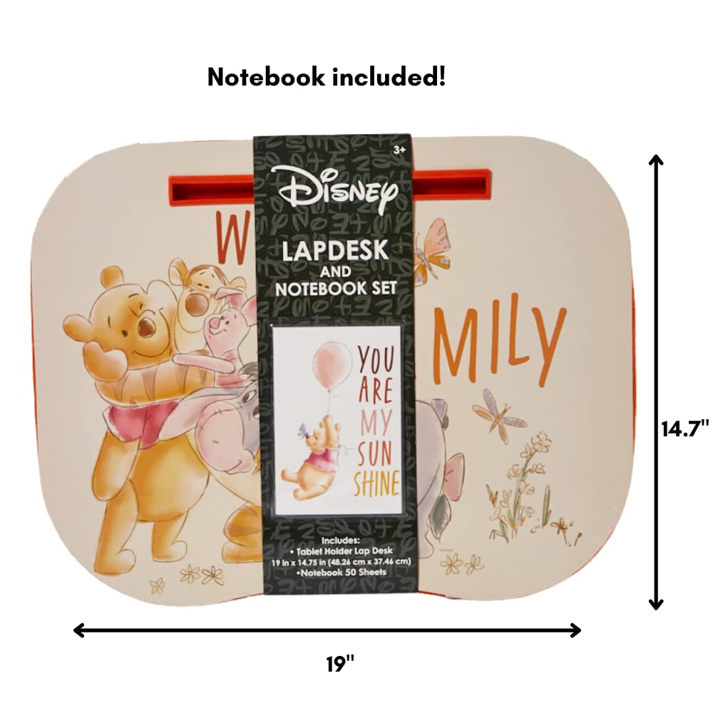 Winnie The Pooh Kids Lap Desk with Notebook & Tablet Holder - Portable Study & Play Desk for Home, School, Travel & Car Rides