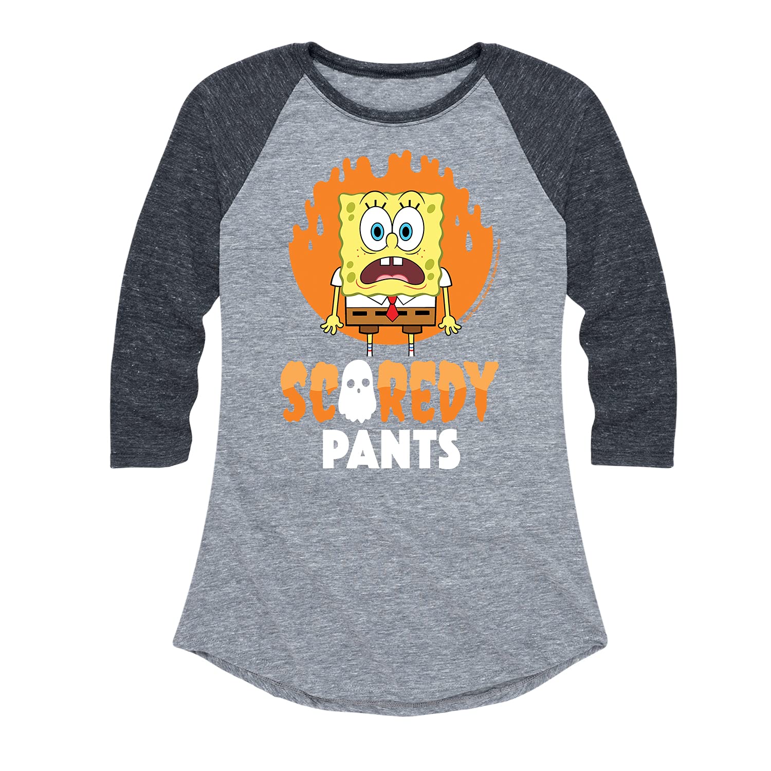 Spongebob Squarepants Scaredy Pants Women's Raglan Graphic T-Shirt | Cartoon Character Tee | Casual Wear & Cosplay Outfit