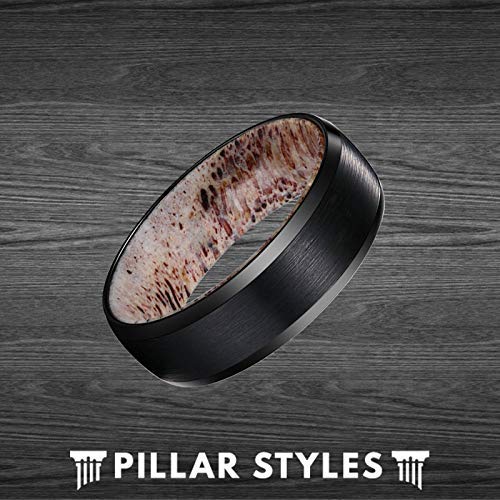 Black Deer Antler Wedding Rings for Men – Rustic Tungsten Band with Beveled Edges, 8mm Durable Comfort Fit, Nature-Inspired Anniversary Gift – Perfect for Outdoor Weddings, Honeymoons & Romantic Getaways