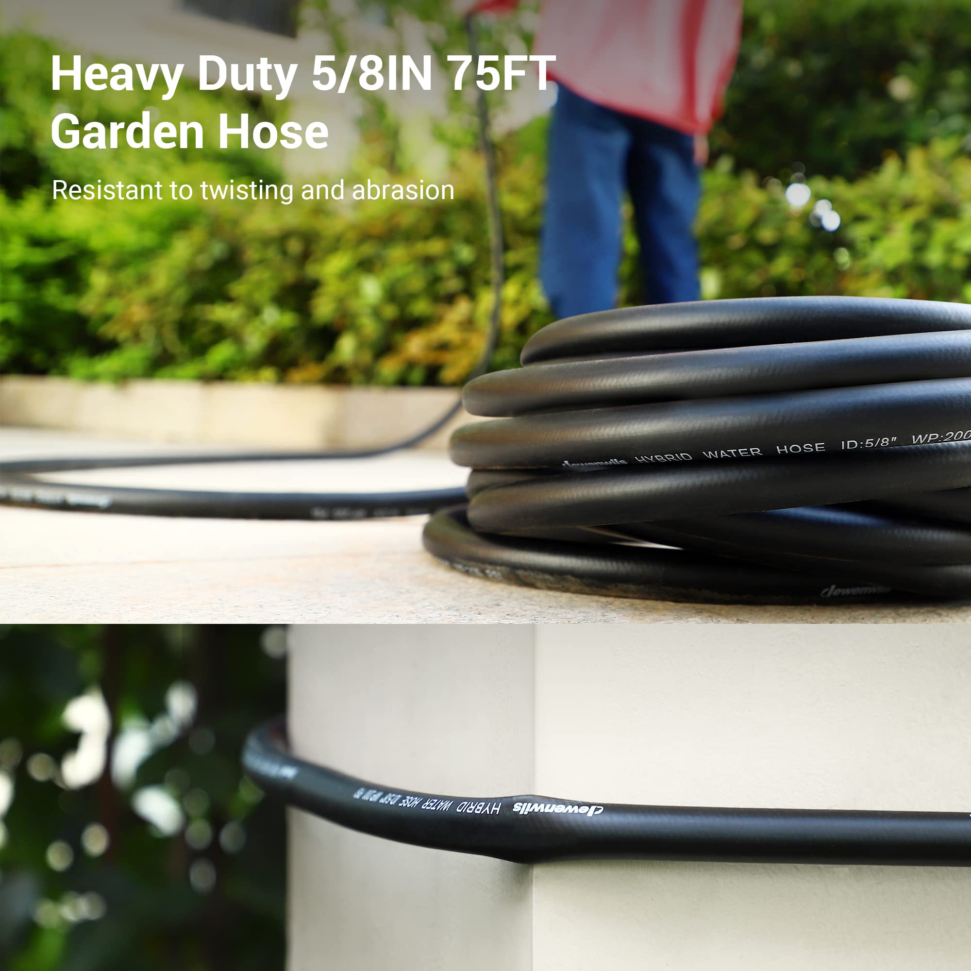 Durable 75 ft x 5/8 Inch Heavy Duty Garden Hose with Swivel Handle - Lightweight, Flexible Water Hose for Plants, Cars & Yard Work - 3/4 Inch Solid Brass Fittings, Drinking Water Safe - Perfect for Gardening, Car Washing & Outdoor Cleaning