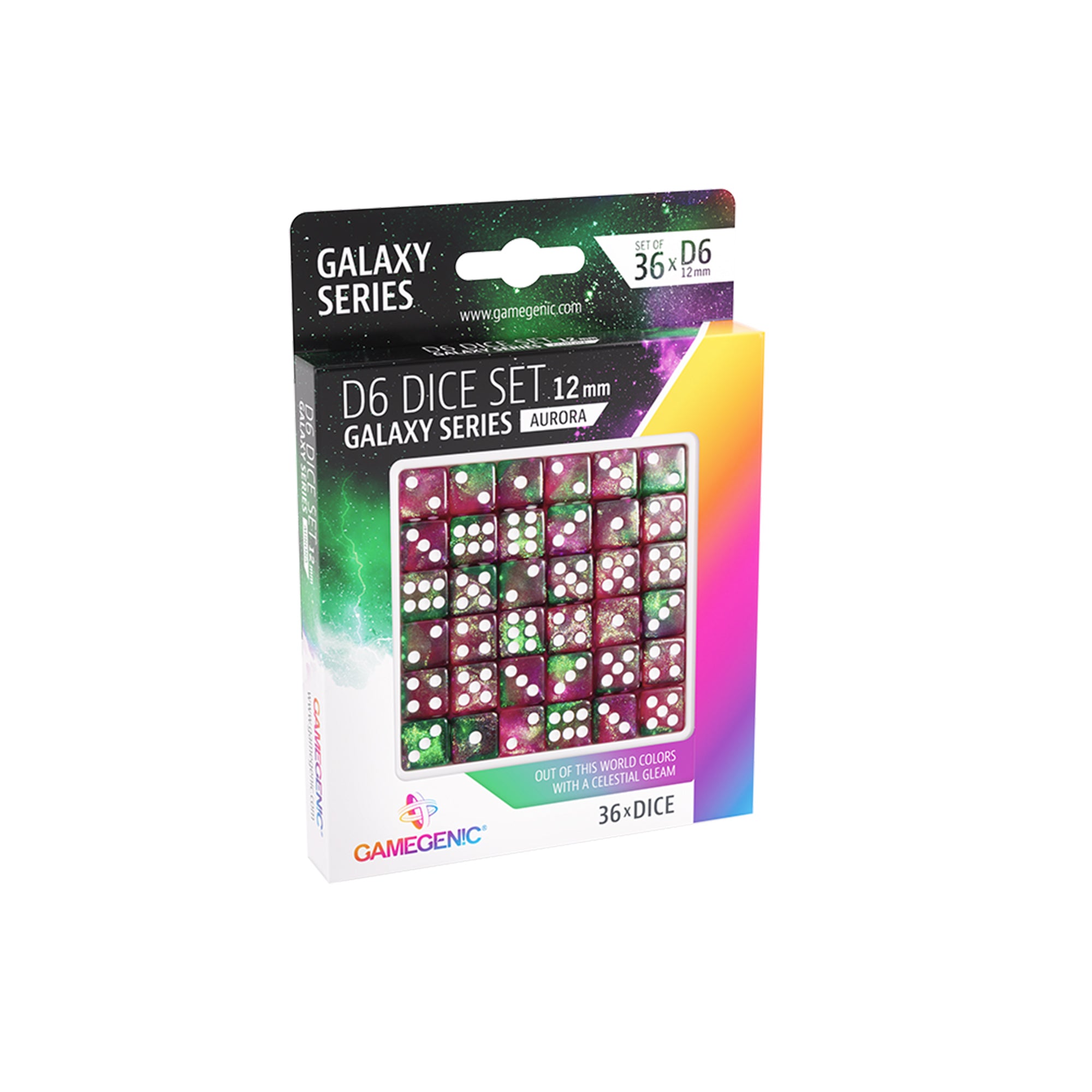 Galaxy Series Aurora D6 Dice Set - 12mm (36 pcs) - Perfect for Dungeons & Dragons, Tabletop RPG Games, and Board Game Nights