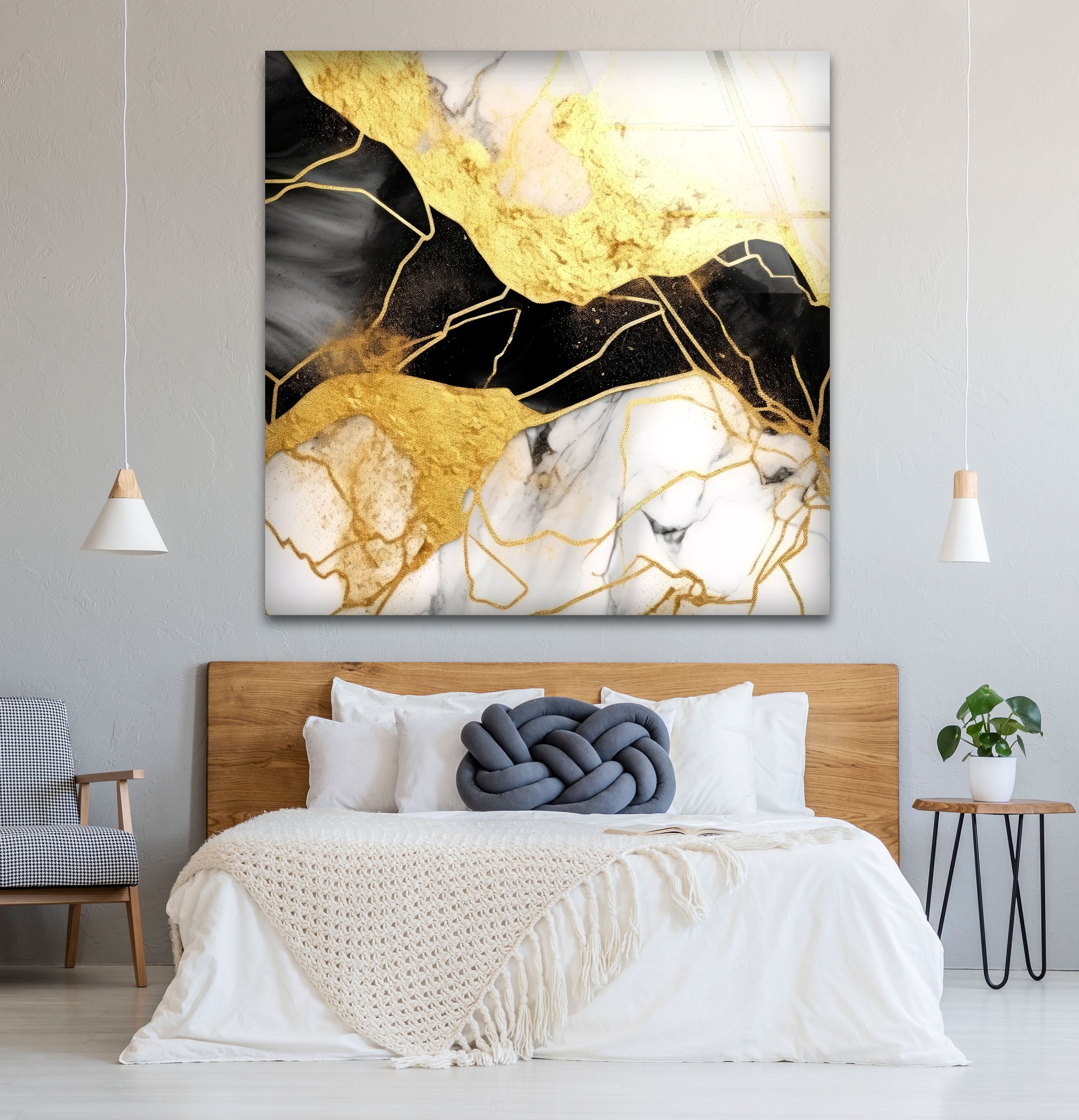 Luxury Black Gold Marble Wall Art - Abstract Glass Print for Modern Home & Office Decor | Elegant Living Room, Bedroom, Dining Room Wall Decor