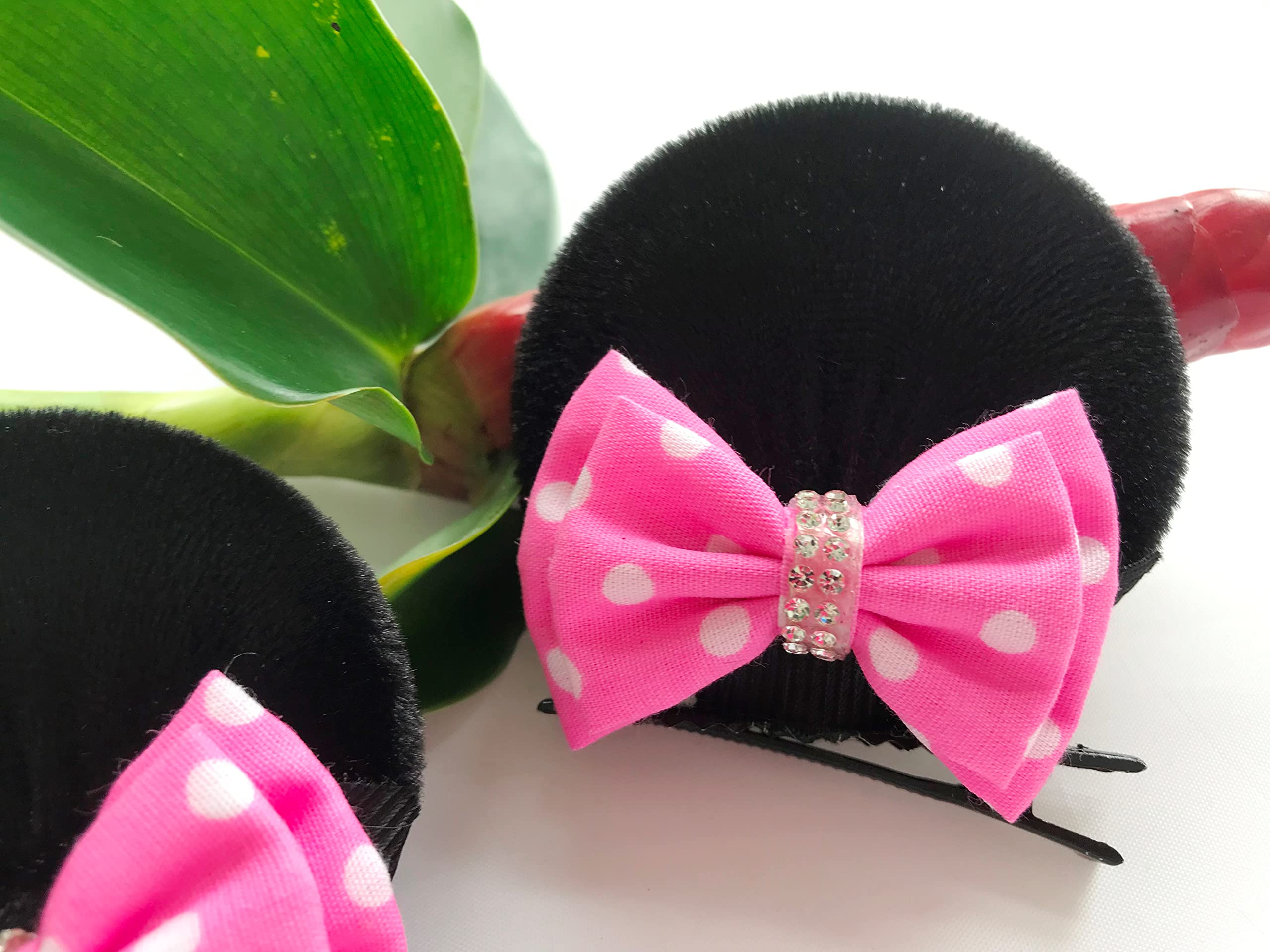 Pink Polka Dot Mouse Ears Hair Clips with Alligator Clips - Cute Hair Accessories for Disney Theme Parks, Cosplay & Costume Parties (Style M12)