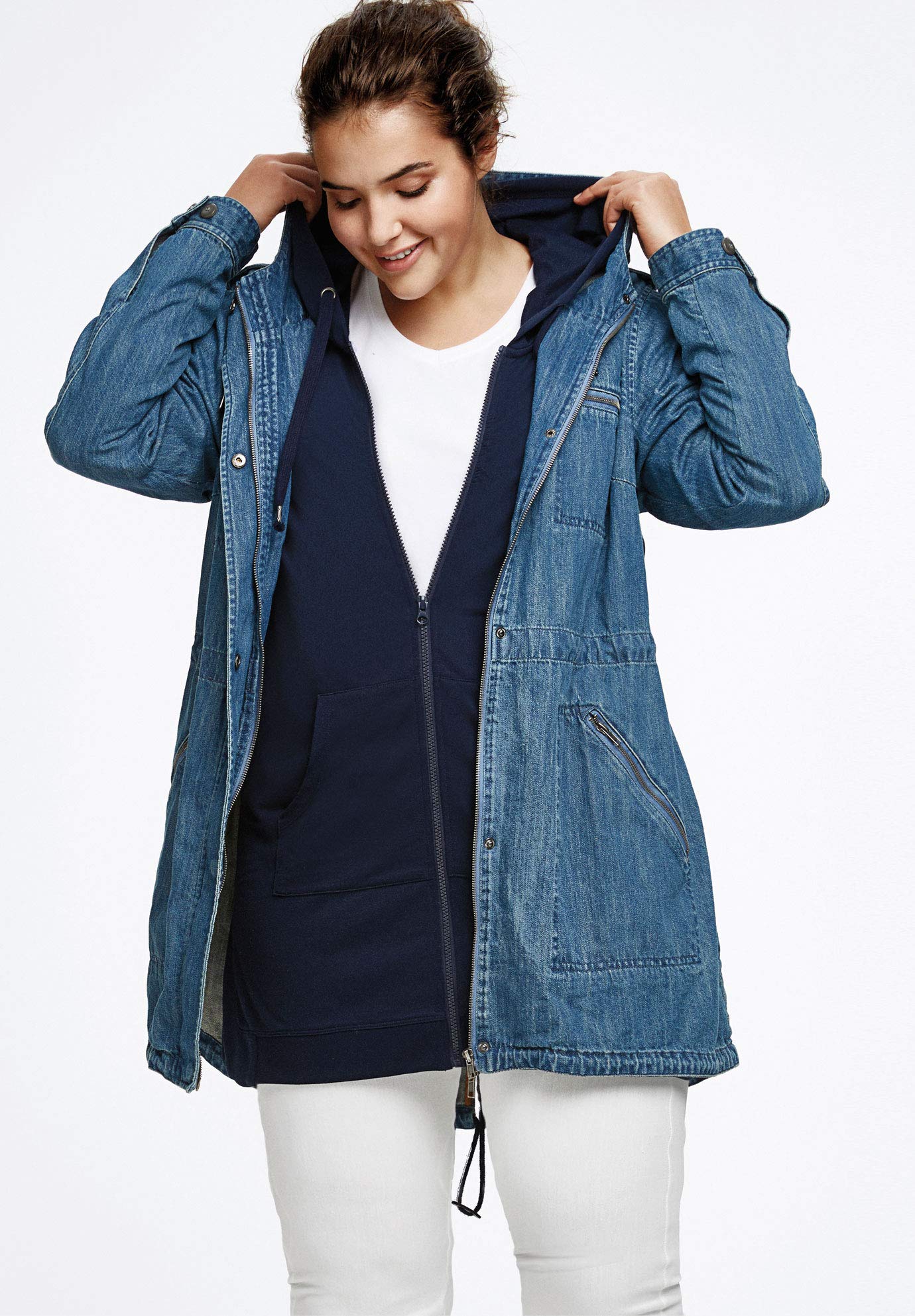 Ellos Women's Plus Size Hooded Anorak Denim Jacket - Stylish & Comfortable Outerwear for Casual Wear, Travel & Outdoor Activities