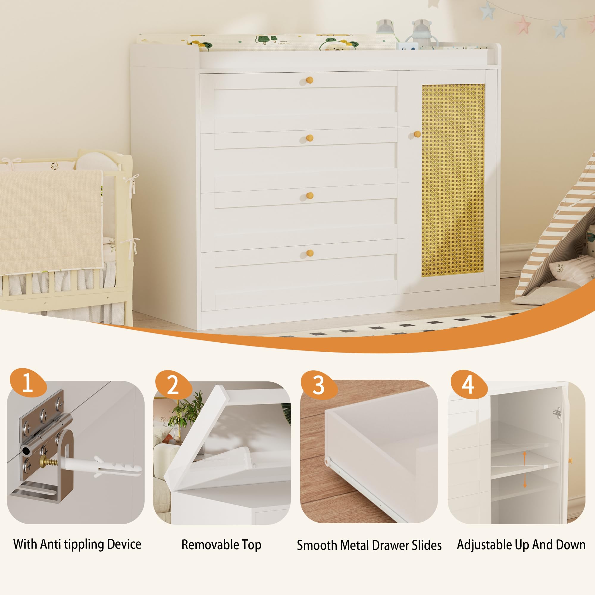 White 5-Drawer Nursery Dresser with Changing Table Top - Baby Changing Station & Storage Organizer for Infants | Perfect for Diaper Changes & Nursery Organization