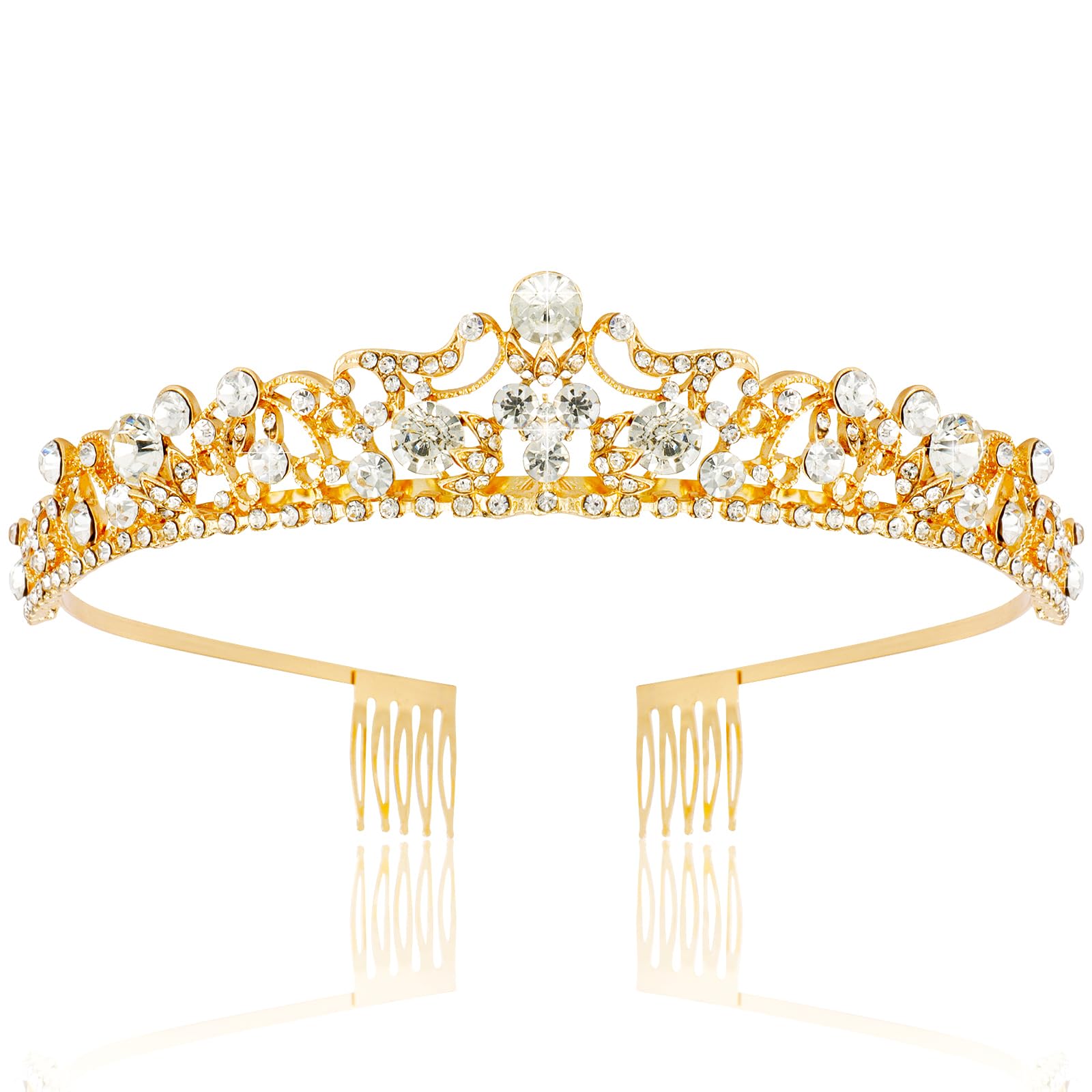 TOBATOBA Gold Wedding Tiaras for Bride - Rhinestone Princess Crowns for Women, Bridal Tiara, Small Tiara for Quinceanera, Birthday, Pageant & Halloween Costume Accessories | Perfect for Weddings, Parties & Special Occasions