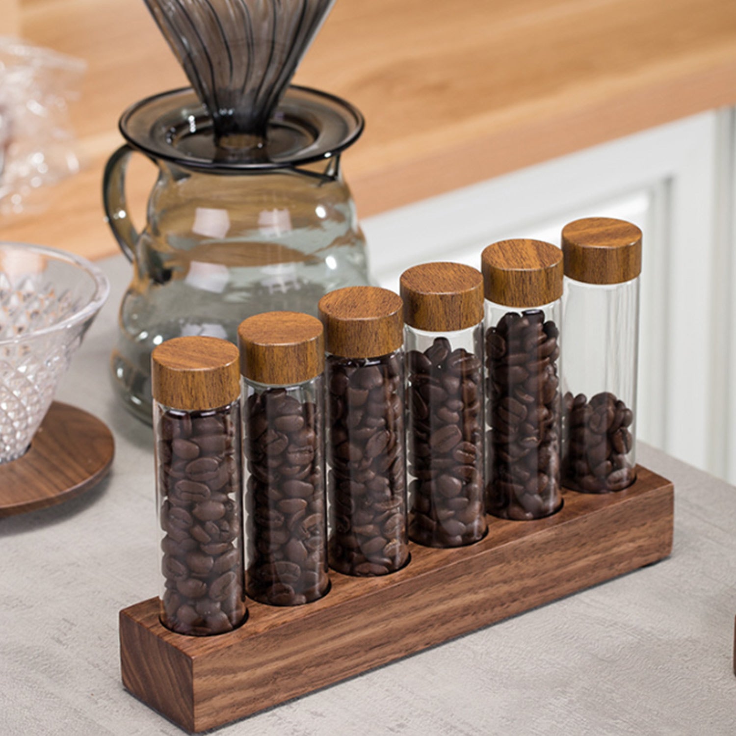 Premium I.XXI Coffee Bean Tube Display Set - 6 Pack with Stand | Perfect for Coffee Shops, Cafés & Home Baristas | Showcase & Organize Coffee Beans in Style