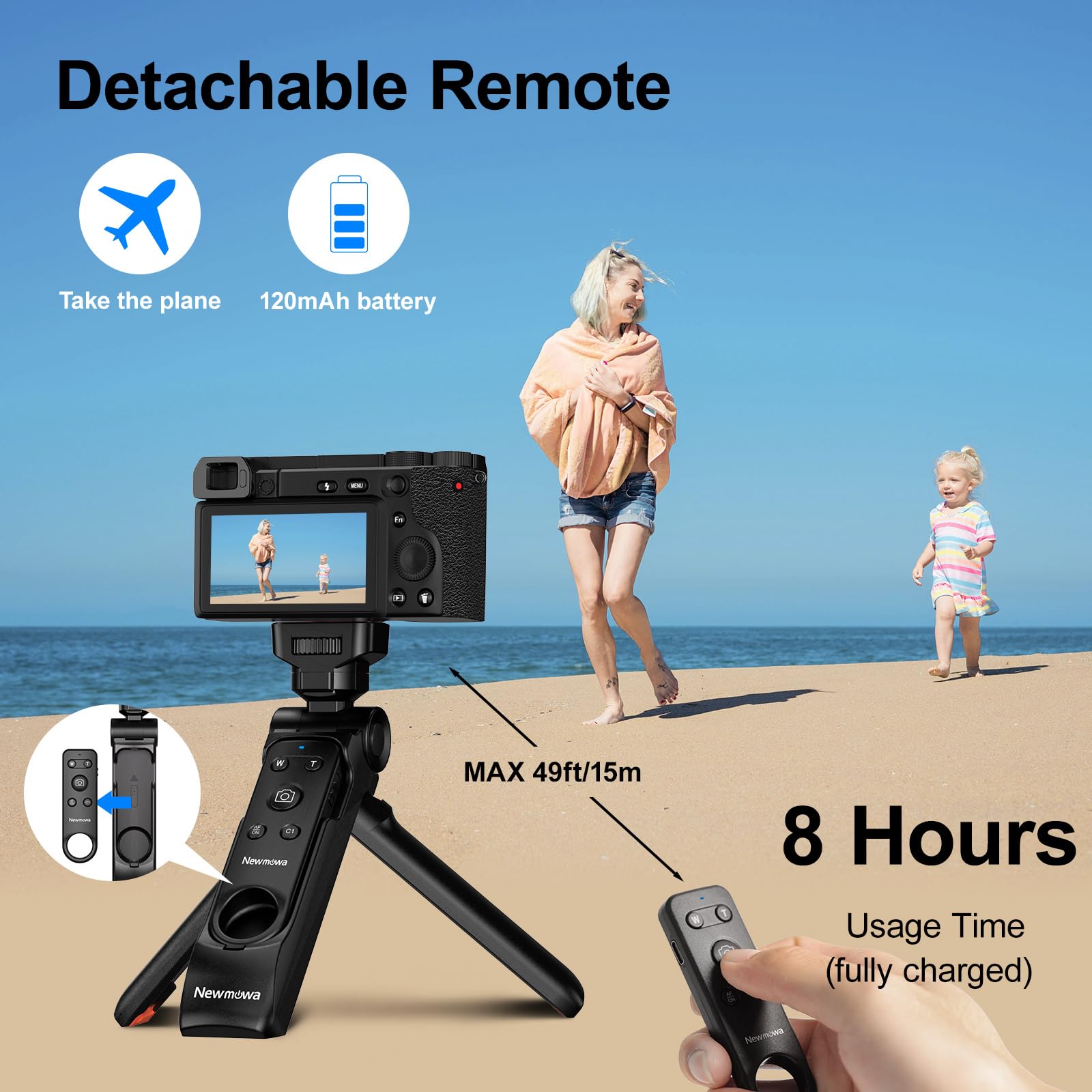Newmowa Wireless Remote Control Camera Tripod Grip - Portable Travel Mini Tripod Handheld Stabilizer for Sony ZV-1, ZV-1F, RX100 VII, A7 III, A6100, Canon EOS R, RP, 6D Mark II, 800D, Nikon Z, Z50 - Perfect for Vlogging, Travel Photography & Outdoor Shooting