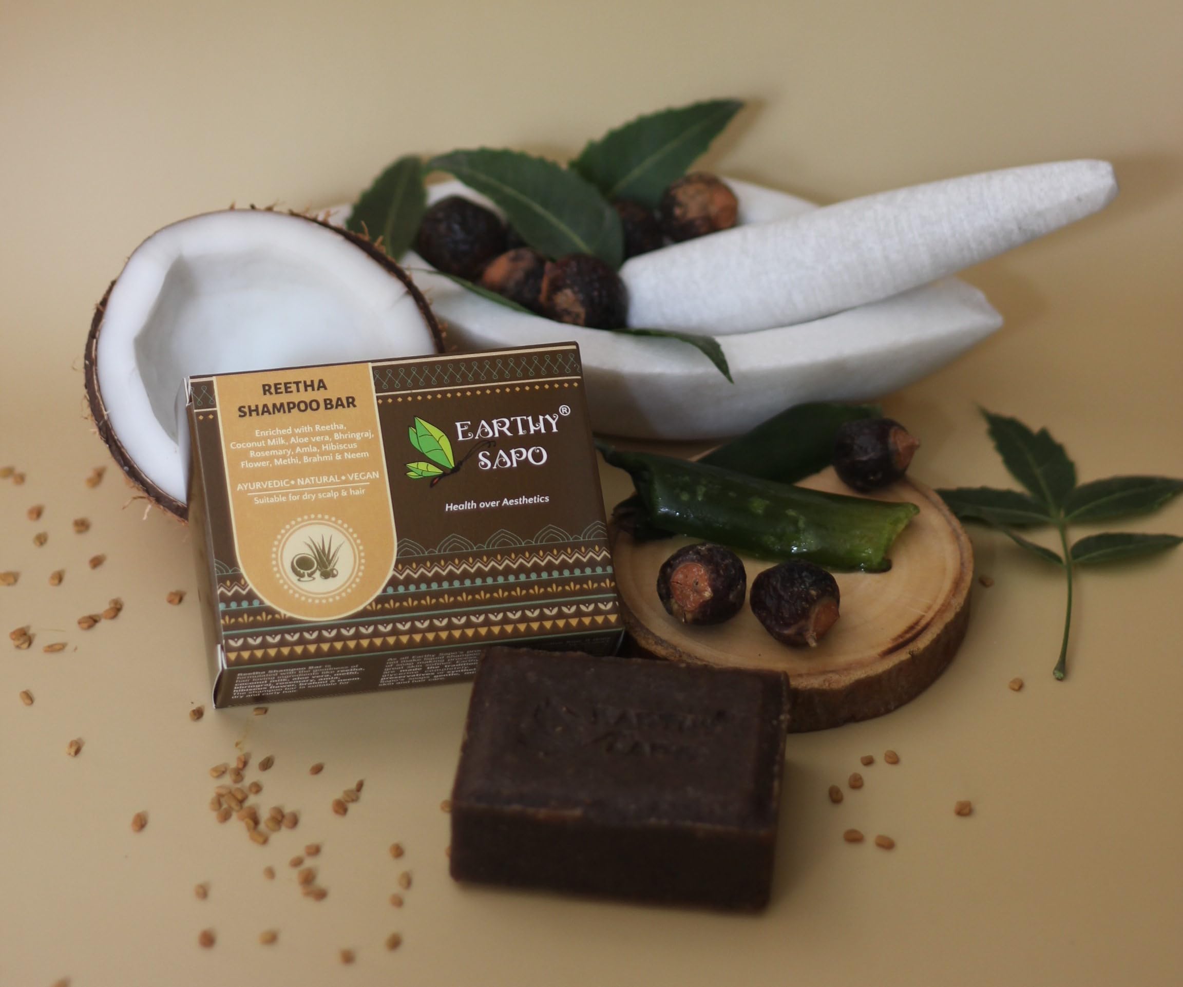 Organic Reetha Shampoo Bar for Dry Hair - 100g Ayurvedic Hair Care with Coconut Milk | Vegan, Chemical-Free, Eco-Friendly Handmade Shampoo | Perfect for Travel, Camping & Zero-Waste Lifestyle