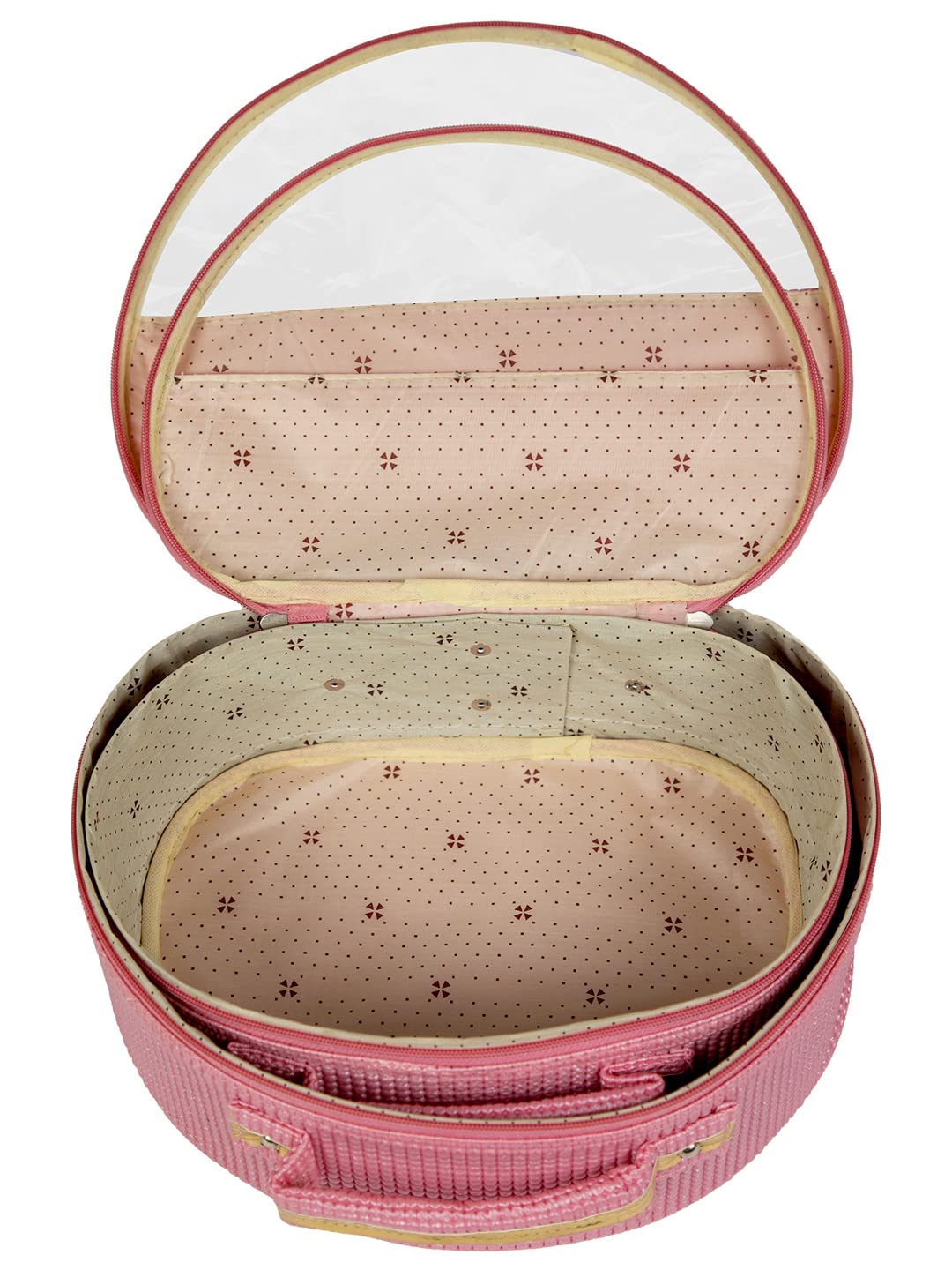 Atorakushon Fabric Travel Pouch Set - 2 Pack Pink Zippered Cosmetic Organizer Bags (Different Sizes) | Waterproof Toiletry Kit for Men & Women | Perfect for Makeup, Jewelry, Travel Essentials & Daily Use at Home, Gym, or Vacation
