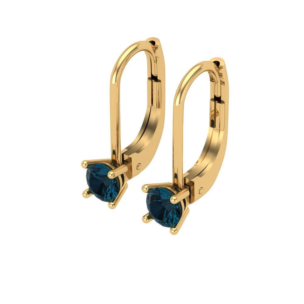 0.50 Carat Natural London Blue Topaz Leverback Drop Earrings in 18K Yellow Gold | Round Cut Solitaire VVS1 Gemstone Dangle Earrings | Perfect for Weddings, Parties & Special Occasions