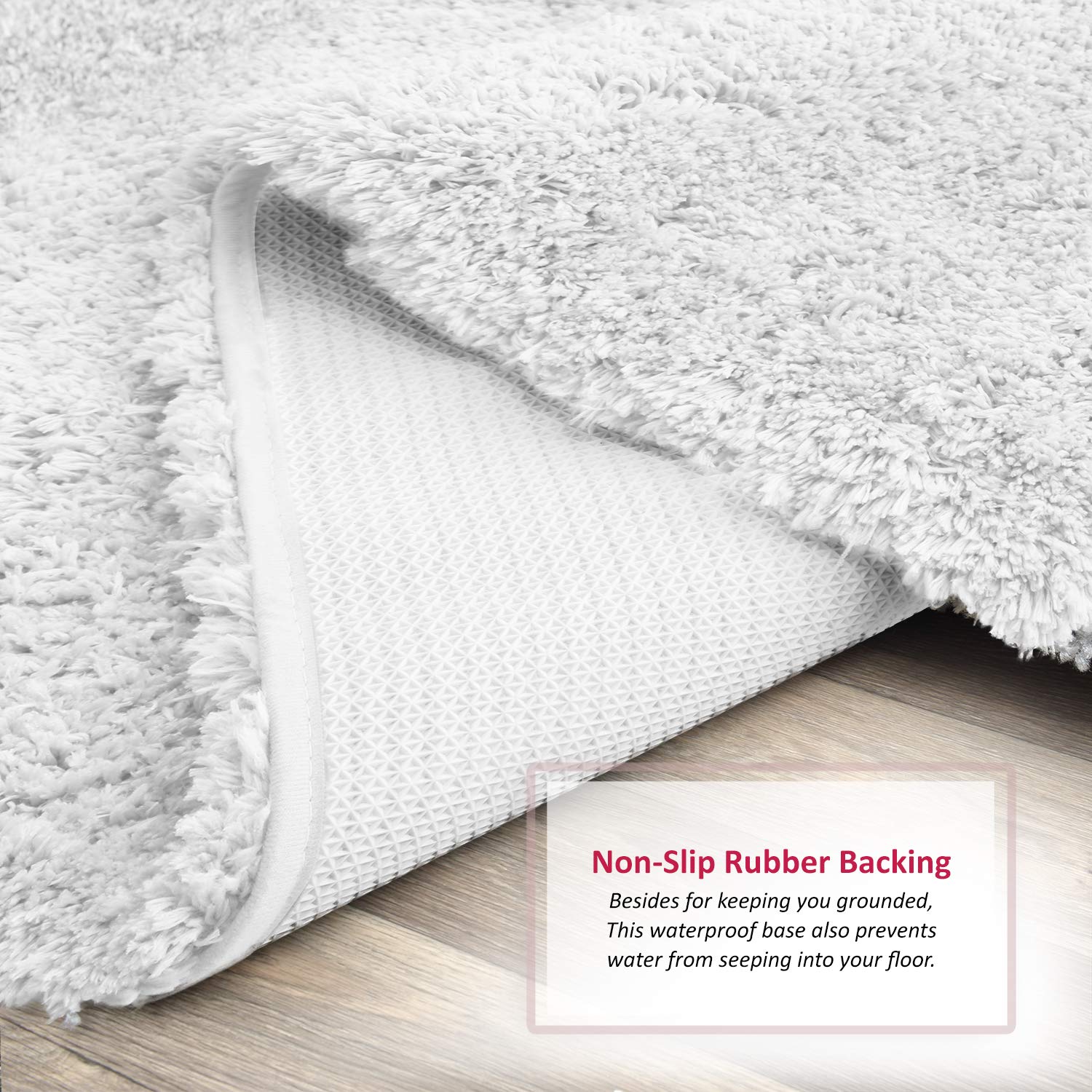 Clara Clark 3-Piece Shaggy Plush Bathroom Rug Set - Ultra Soft Non-Slip Bath Mat, Machine Washable & Quick Dry - Perfect for Bathroom, Shower & Vanity Areas - White