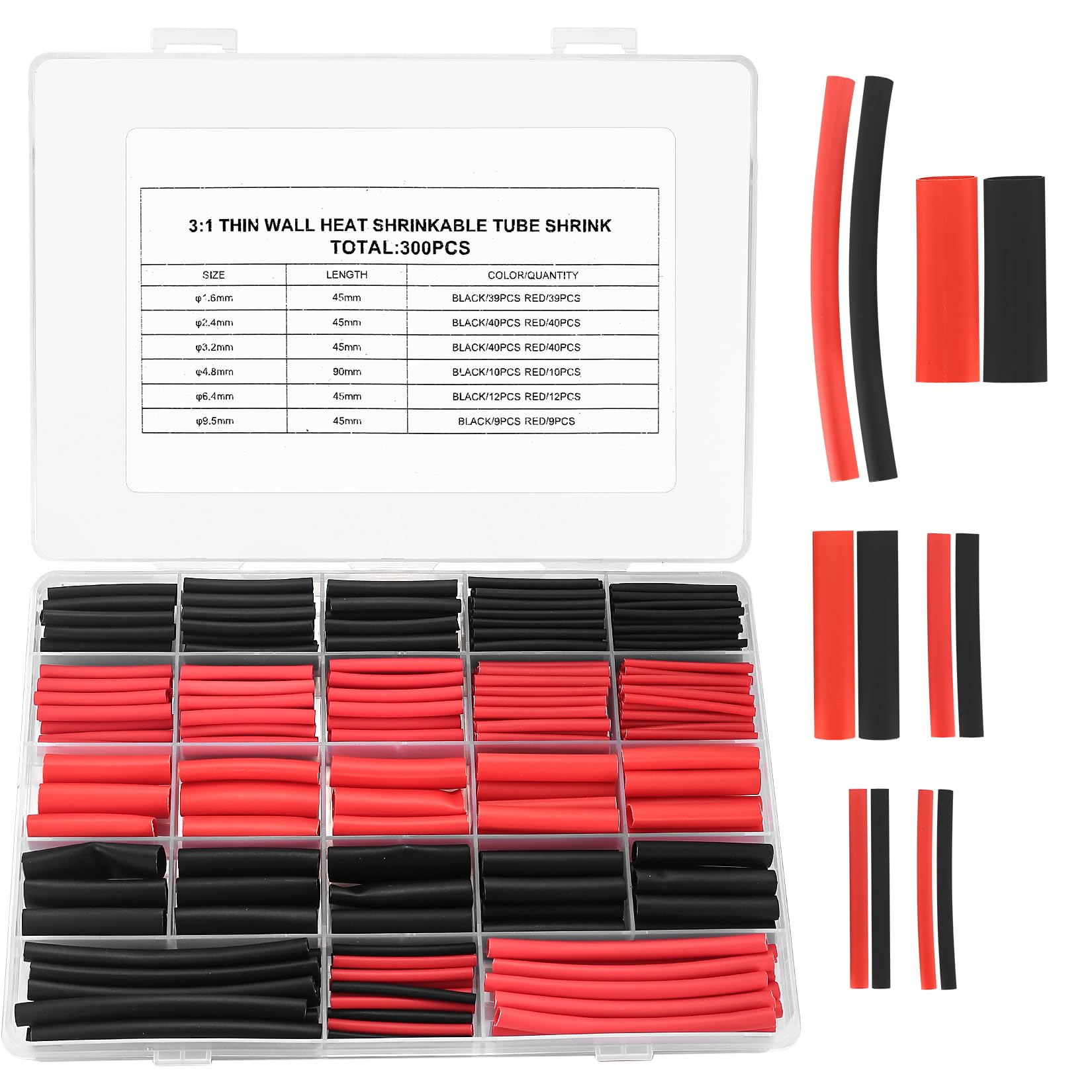 300 Pcs Heat Shrink Tubing Kit - 3:1 Ratio Adhesive Lined, Marine Grade, Waterproof & Insulated - for Automotive, Industrial, Marine & Electrical Wiring Repair - Black & Red Heat Shrink Wrap Tubes (Great for Wire Connections, Cable Management & DIY Projects)