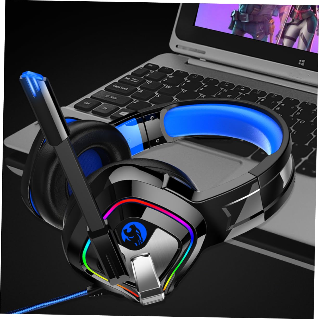 Jojofuny Wired Gaming Headphones with 7.1 Surround Sound, 50mm Drivers, RGB LED Lights & Noise Canceling - Comfortable Over-Ear Headset for PC, PS4, Xbox Gaming & Music Listening