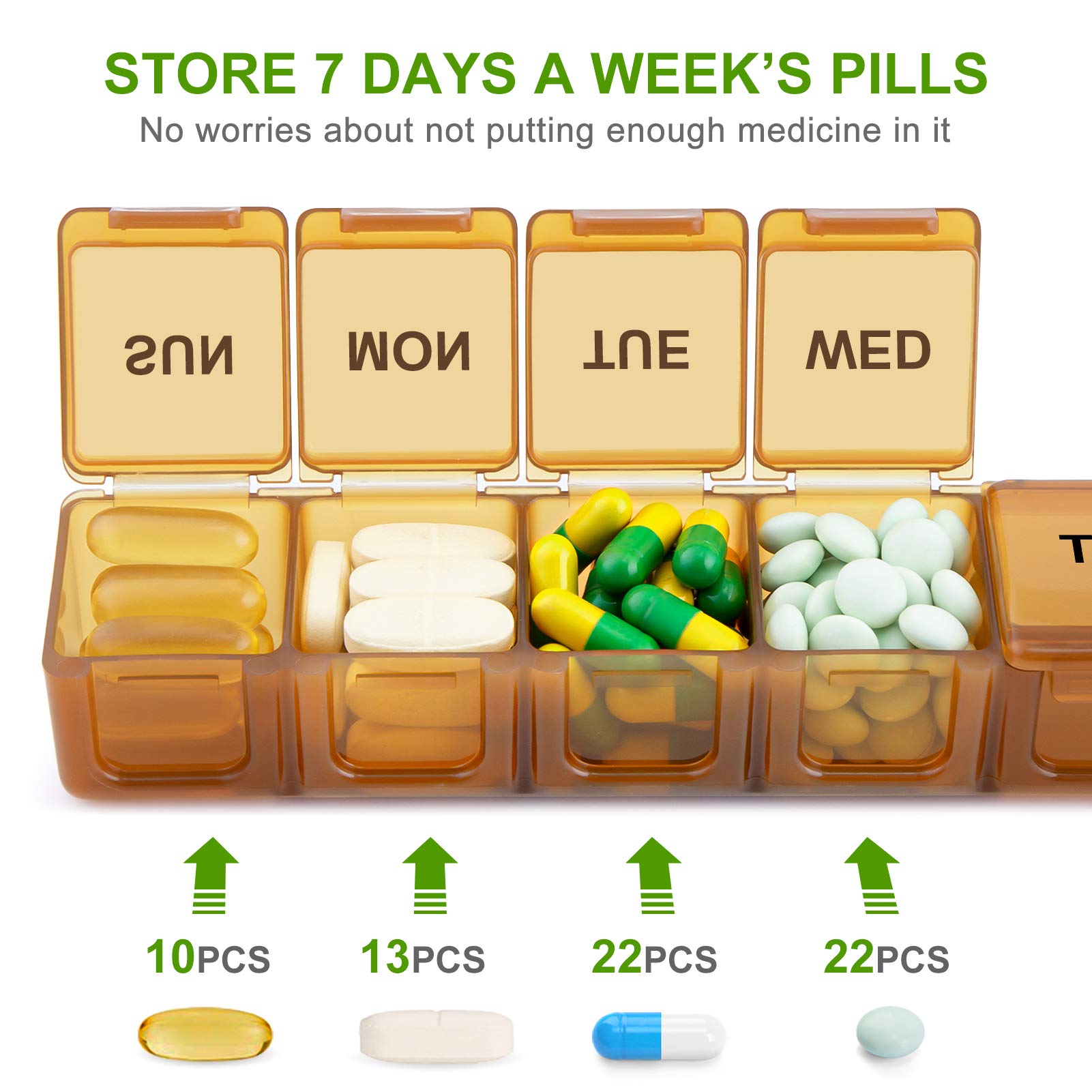 **BUG HULL 7-Day Pill Organizer (2 Pack) – Extra Large Travel Pill Box for Vitamins, Supplements & Medications – Weekly Medicine Case (Brown & White) – Perfect for Travel, Home & Daily Use**