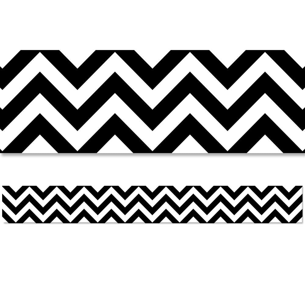 Black Chevron EZ Border Stickers - Self-Adhesive Decorative Wall Trim for Home Decor, Nursery, Classroom & Office - Easy Peel & Stick Application