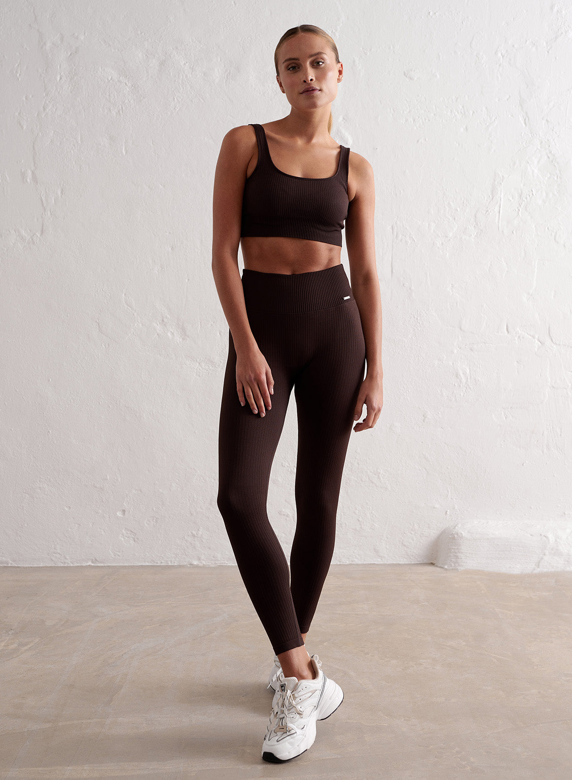 Premium Cacao Ribbed Seamless Tights for Women - High Waist Yoga Leggings, Workout Running & Lounge Wear - Soft Stretchy Comfortable Tights for Gym, Pilates & Everyday Use