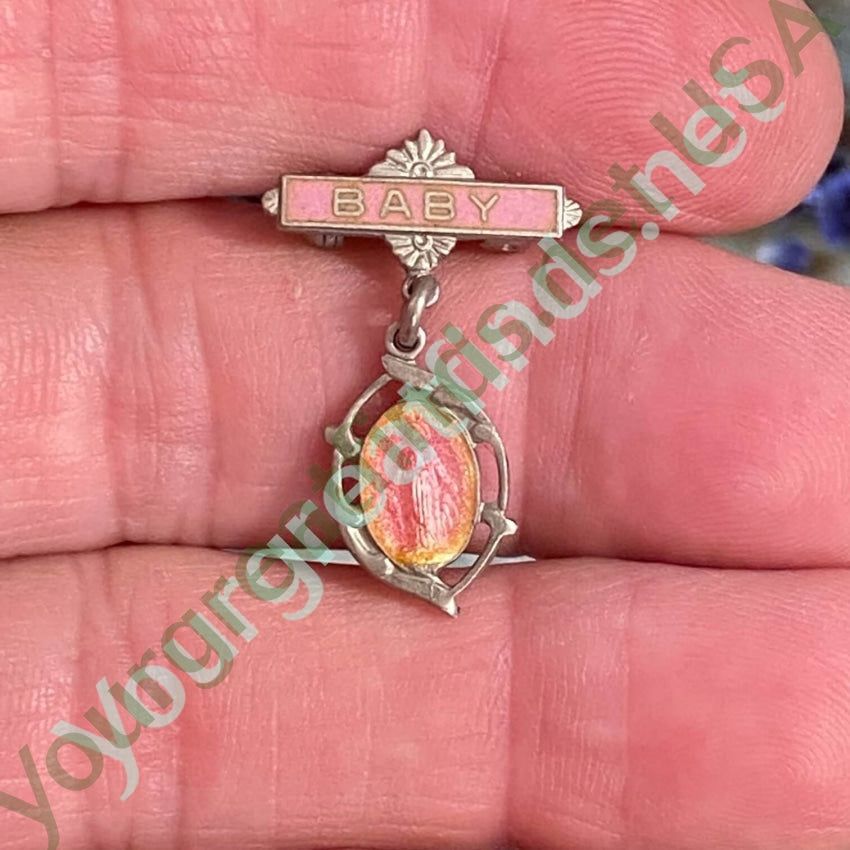 Vintage Sterling Silver Enamel Miraculous Mary Pin for Baby Girls - Religious Jewelry Gift for Baptism, First Communion & Special Occasions