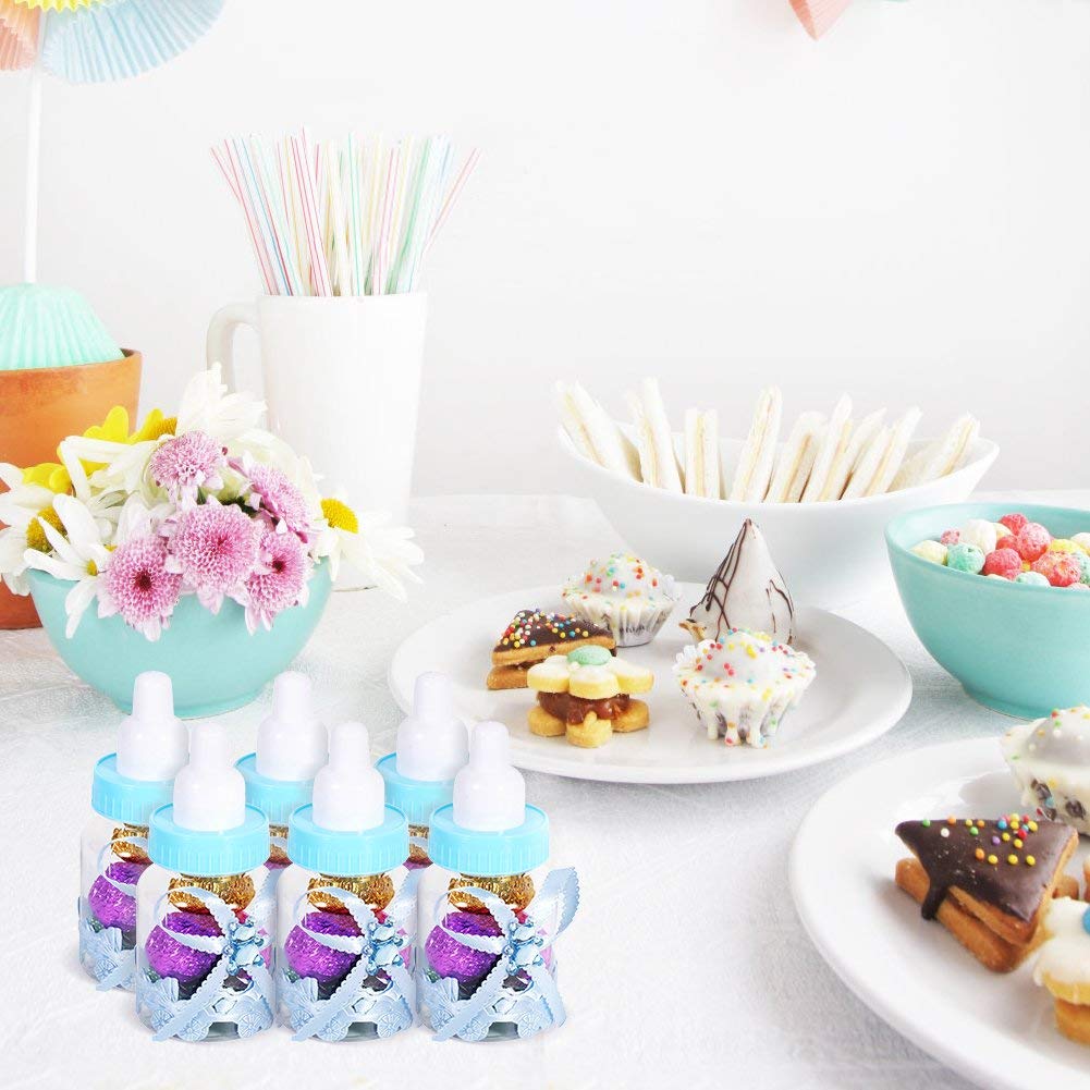 50pcs Mini Fillable Candy Bottles - 3.5 Inch Cute Feeding Bottle Shape Candy Boxes for Birthday, Baby Shower & Christening Party Decorations (Blue) - Perfect for Wedding Favors, Baby Showers & Gift Packaging